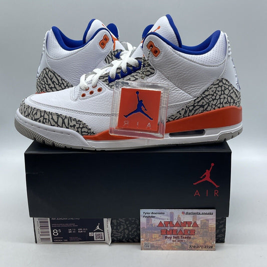 Size 8.5 - Air Jordan 3 Retro Knicks White Leather Grey Suede (136064-148)