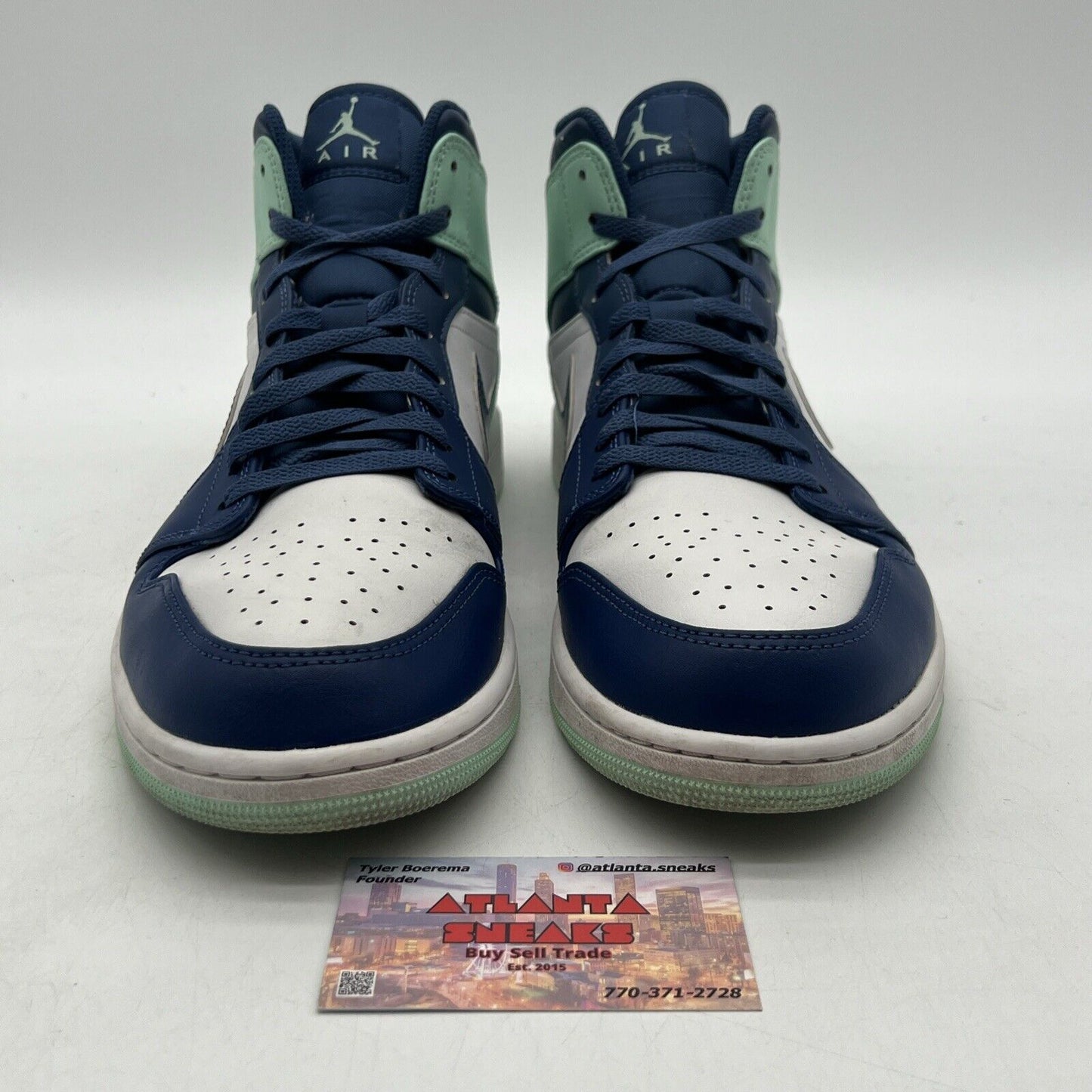 Size 12.5 - Jordan 1 Mid Blue Mint 2022 White Blue Leather (554724-413)