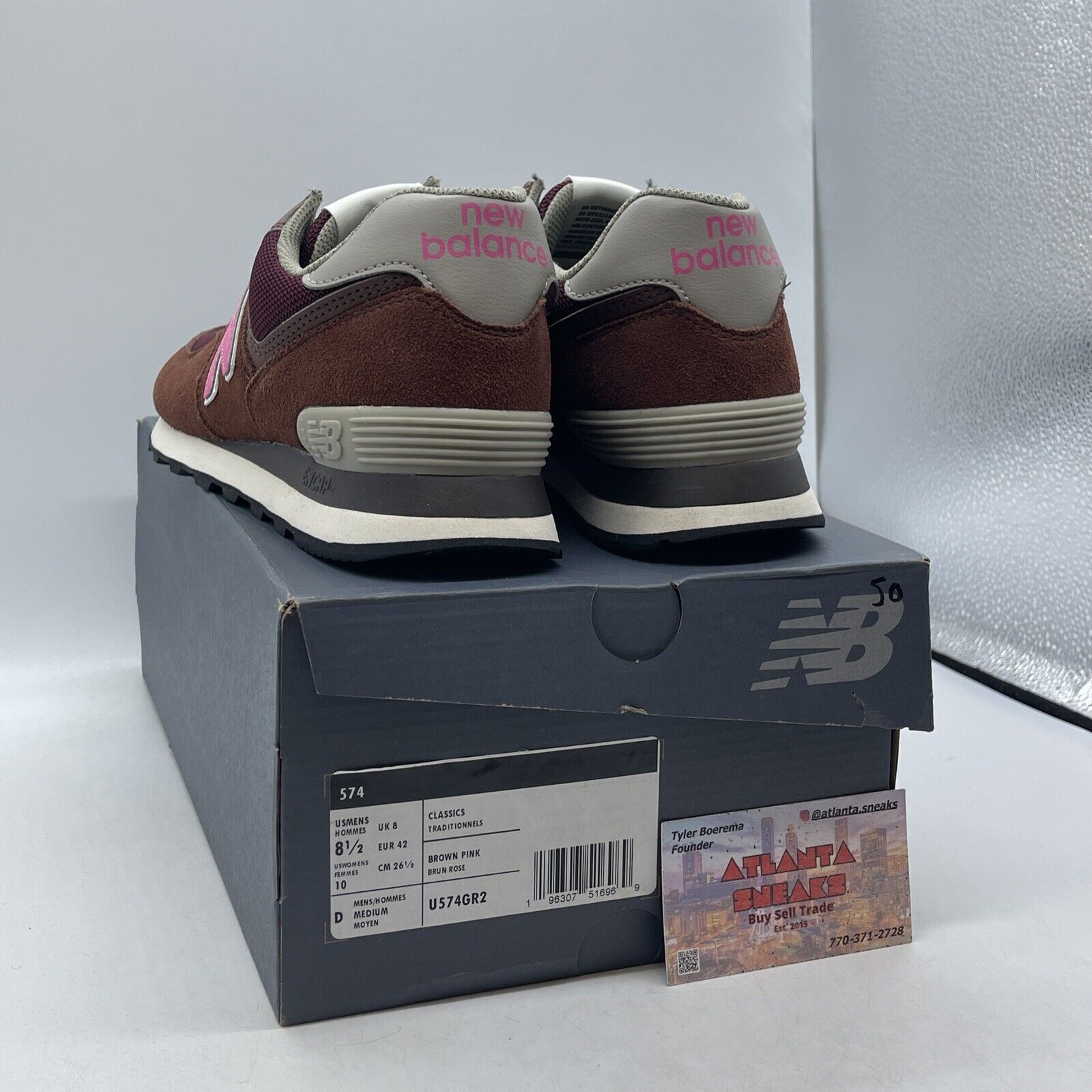 Size 8.5 - New Balance 574 Brown Pink Burgundy white  Suede Leather (U574GR2)