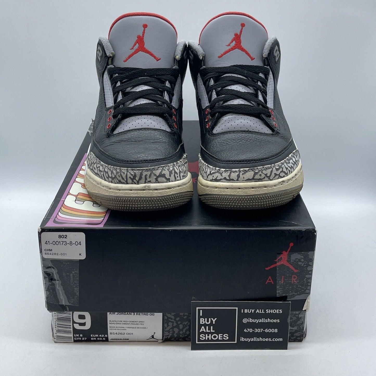 Size 9 - Jordan 3 Retro OG Mid Black Cement Grey Suede Leather (854262-001)
