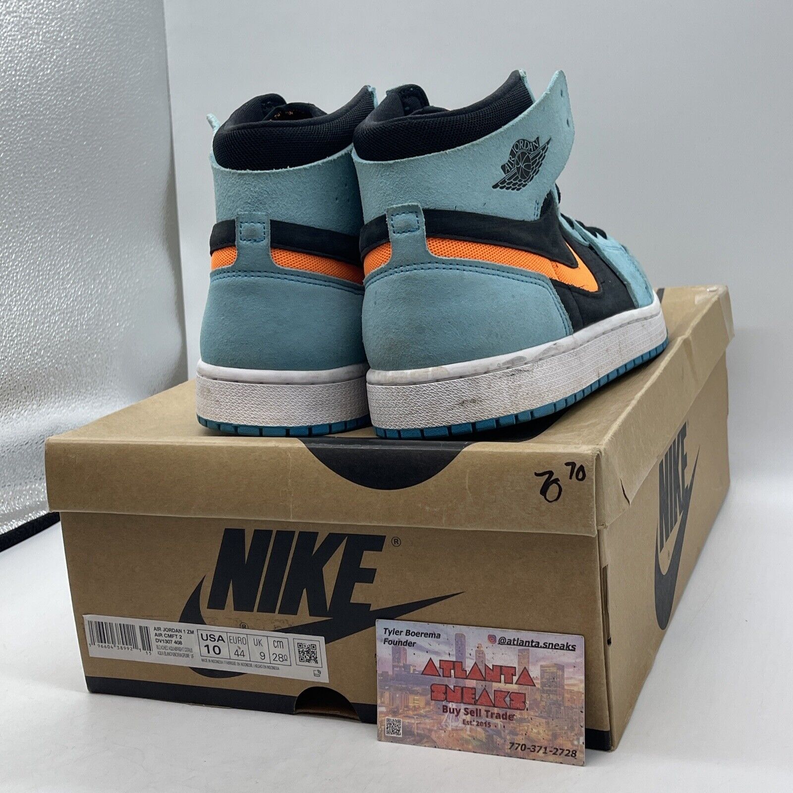 Size 10 - Air Jordan 1 Zoom Comfort 2 High Bleached Aqua Citrus (DV1307-408)