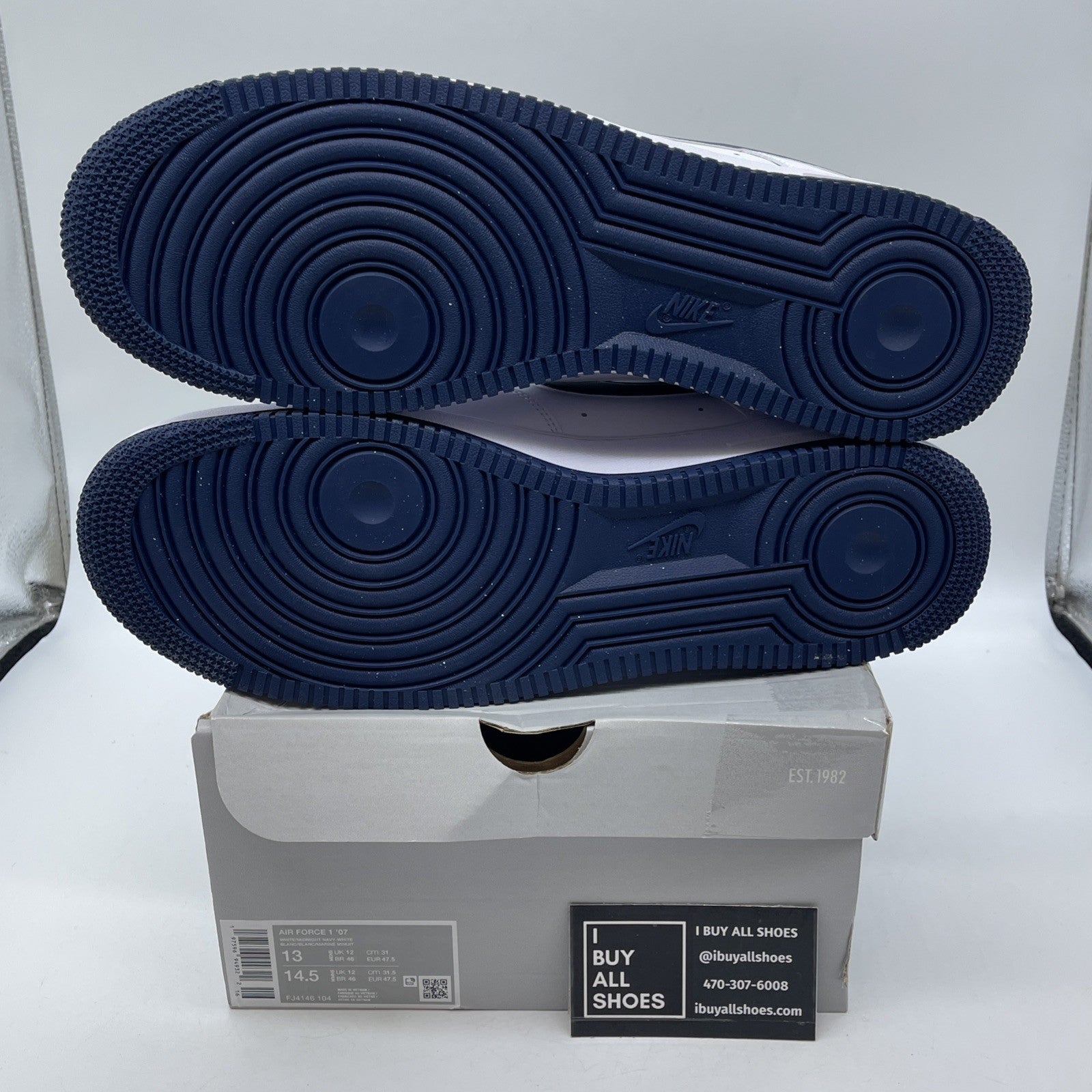 Size 13 -Nike Air Force 1 '07 Low White Midnight Navy Leather (FJ4146-104)