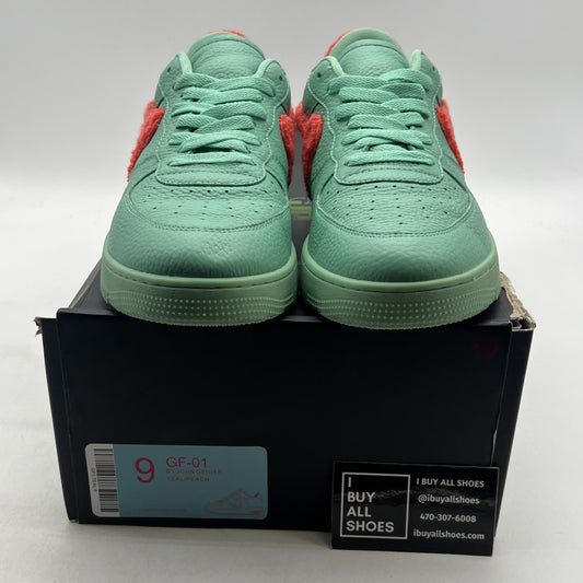 Size 9 - GF-01 By John Geiger 'Teal Pebbled Leather Peach Chenille'