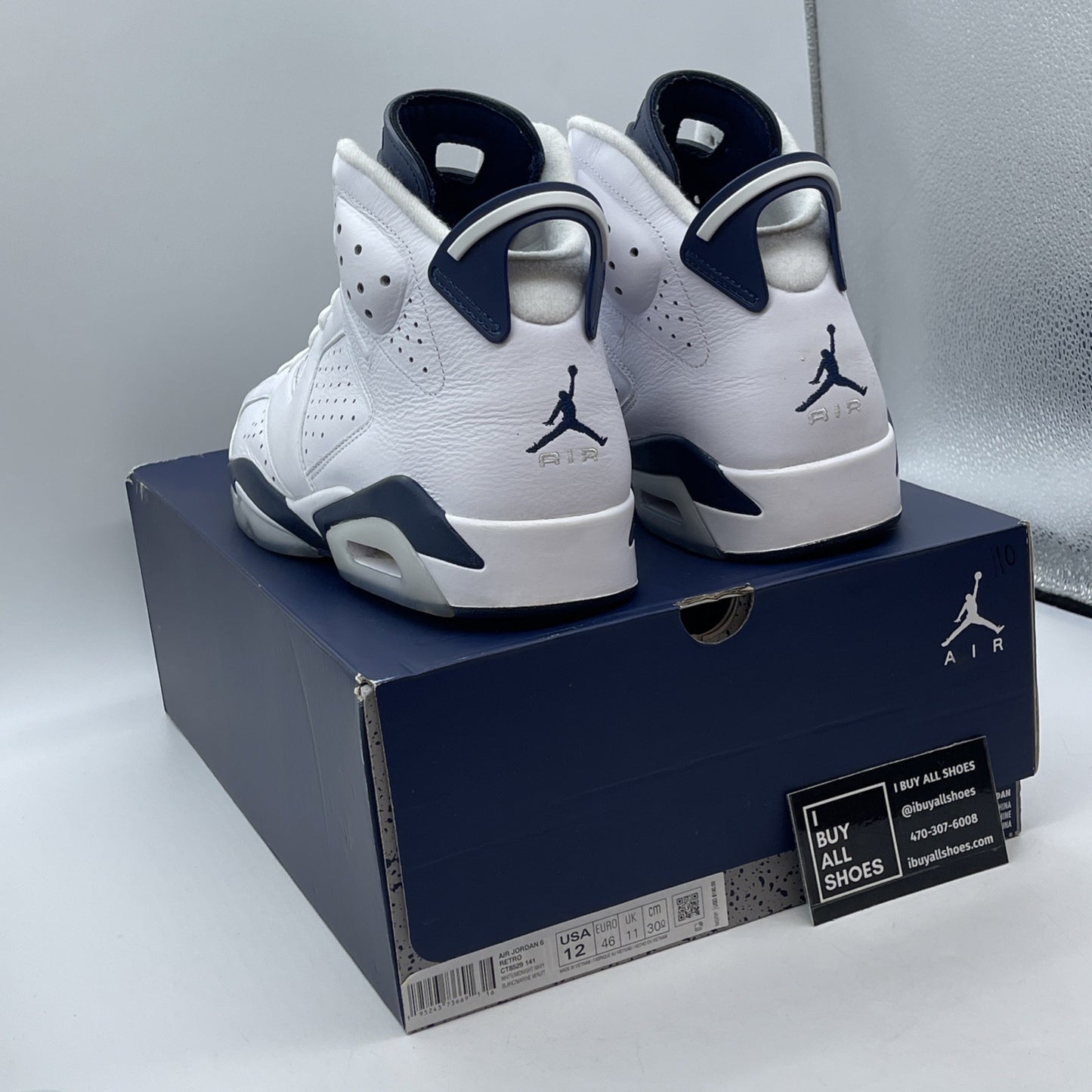 Size 12 - Jordan 6 Retro Midnight Navy Blue White Leather (CT8529-141)