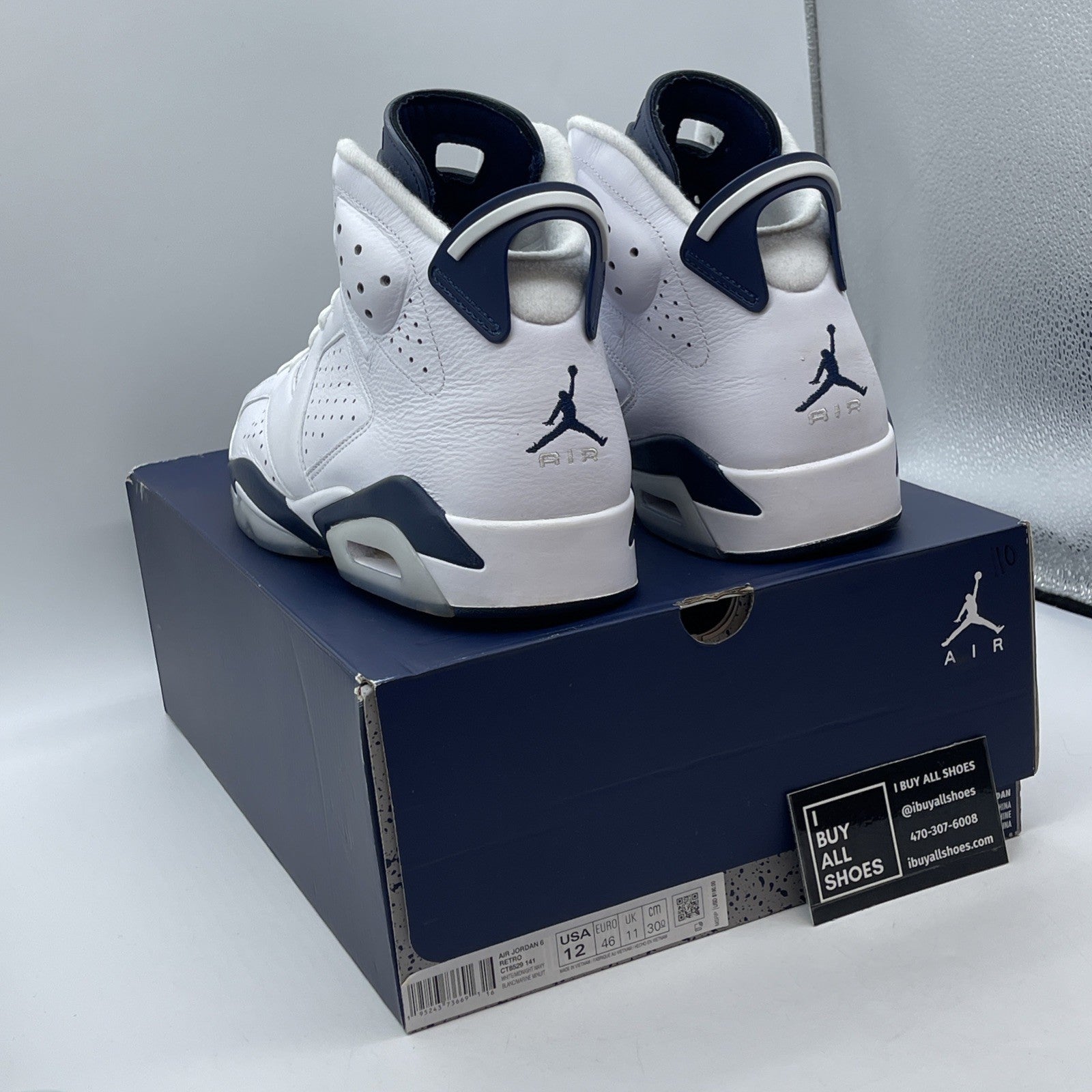 Size 12 - Jordan 6 Retro Midnight Navy Blue White Leather (CT8529-141)
