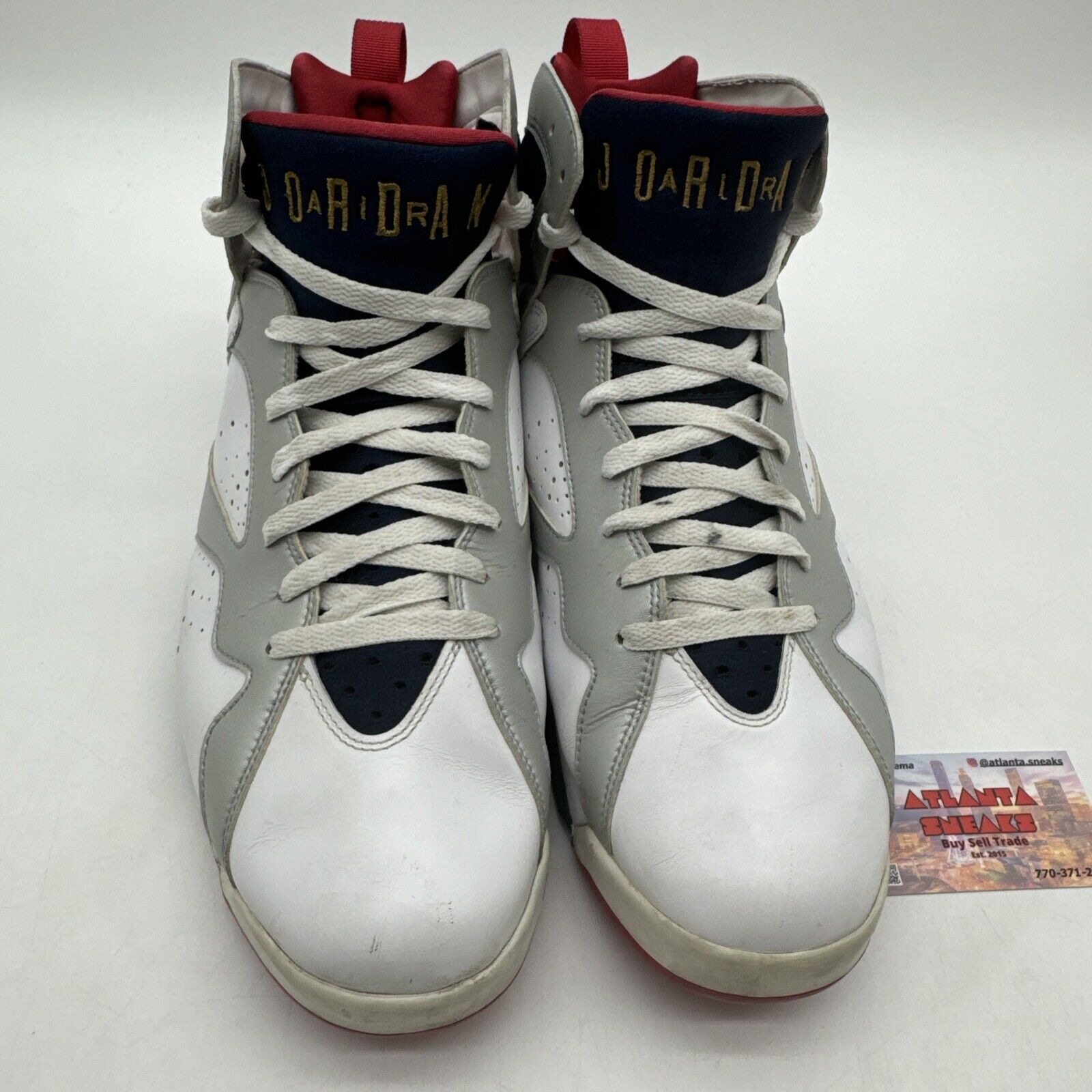 Size 14 - Jordan 7 Retro Olympic 2012 White Gold Paris Gold Red Shiny Navy