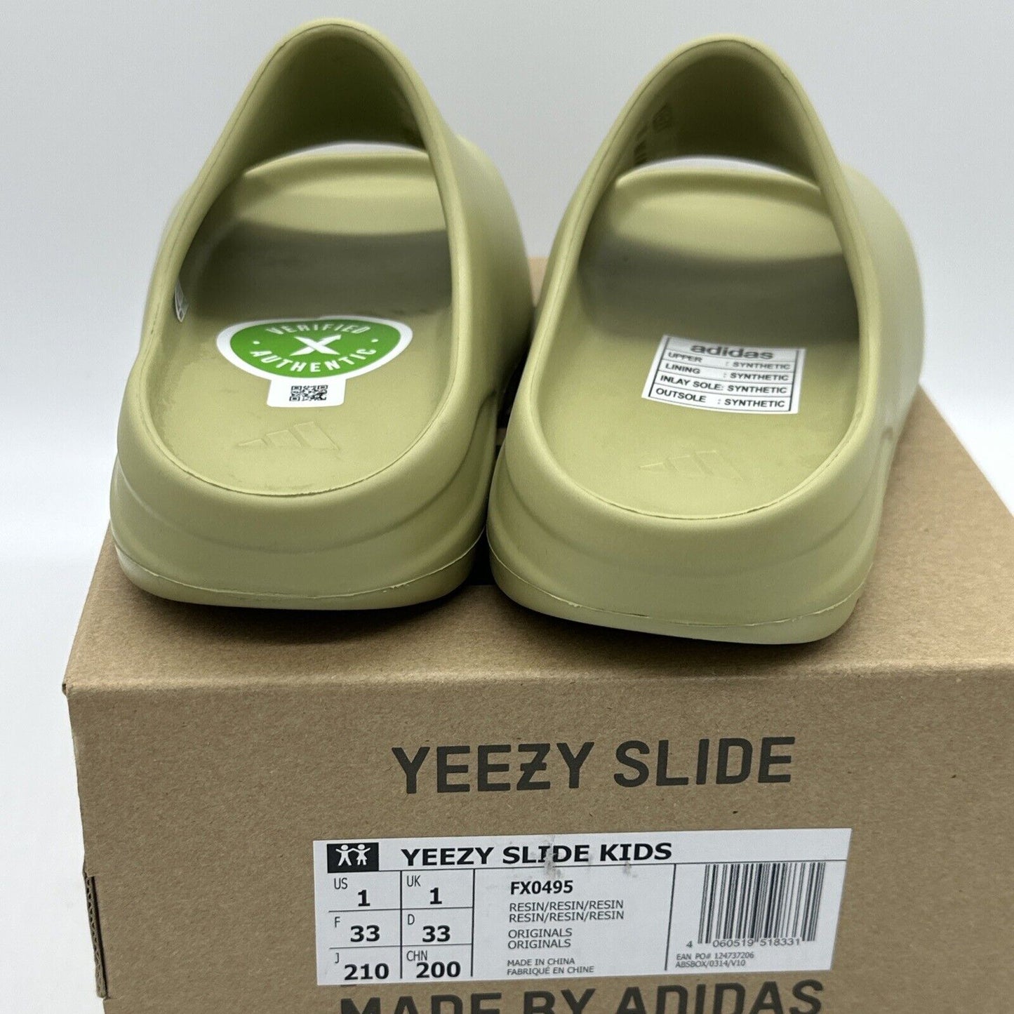 DS Kids Size 1Y - Yeezy Slide Kids Fx0495 Green Brand New With Box Foam Comfy