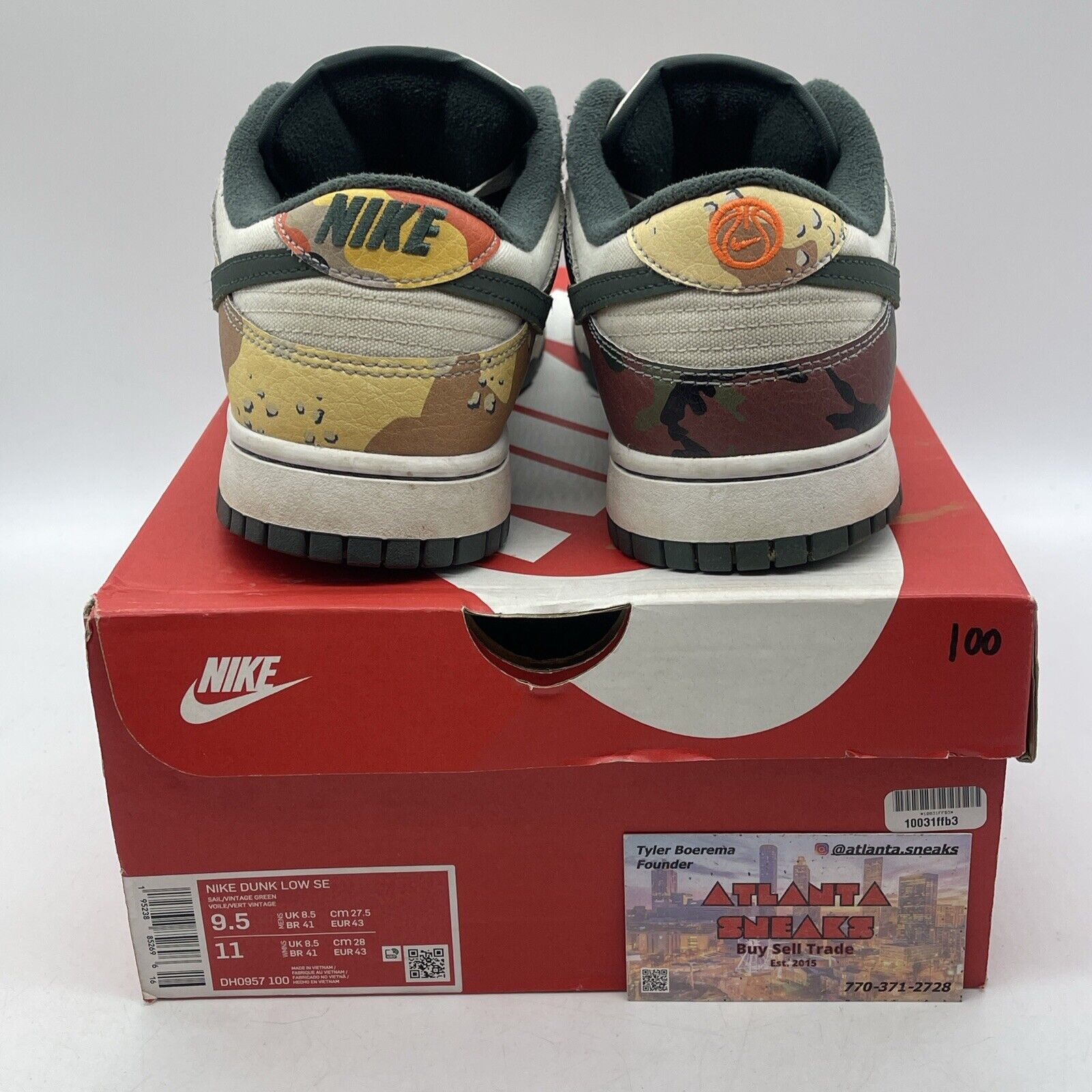 Size 9.5 - Nike Dunk SE Low Sail Multi-Camo GreenLeather Suede (DH0957-100)