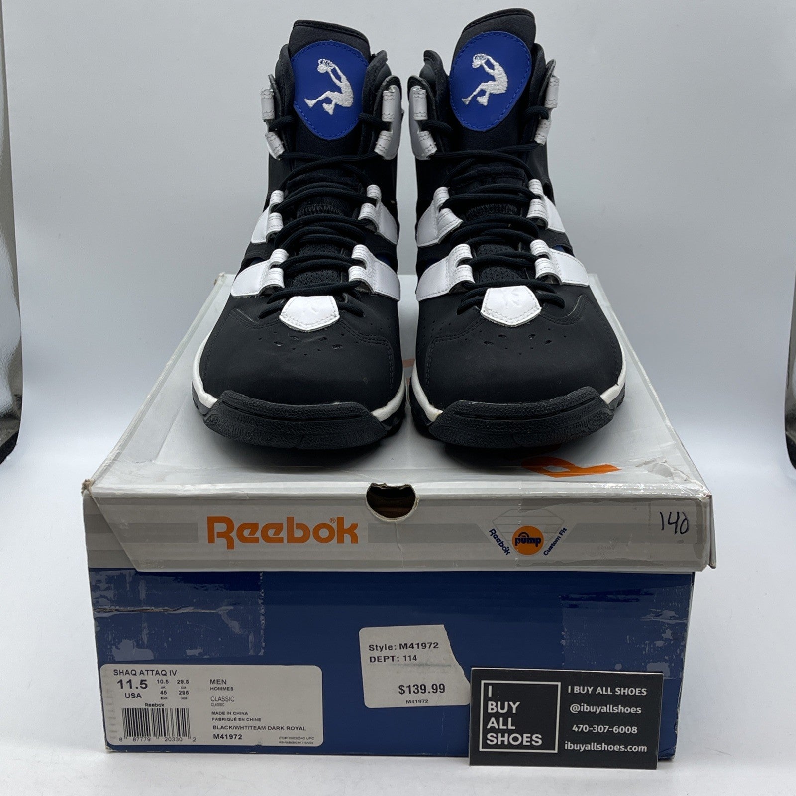 Size 11.5 - Reebok Shaq Attaq IV Orlando Magic Black White Suede (M41972)