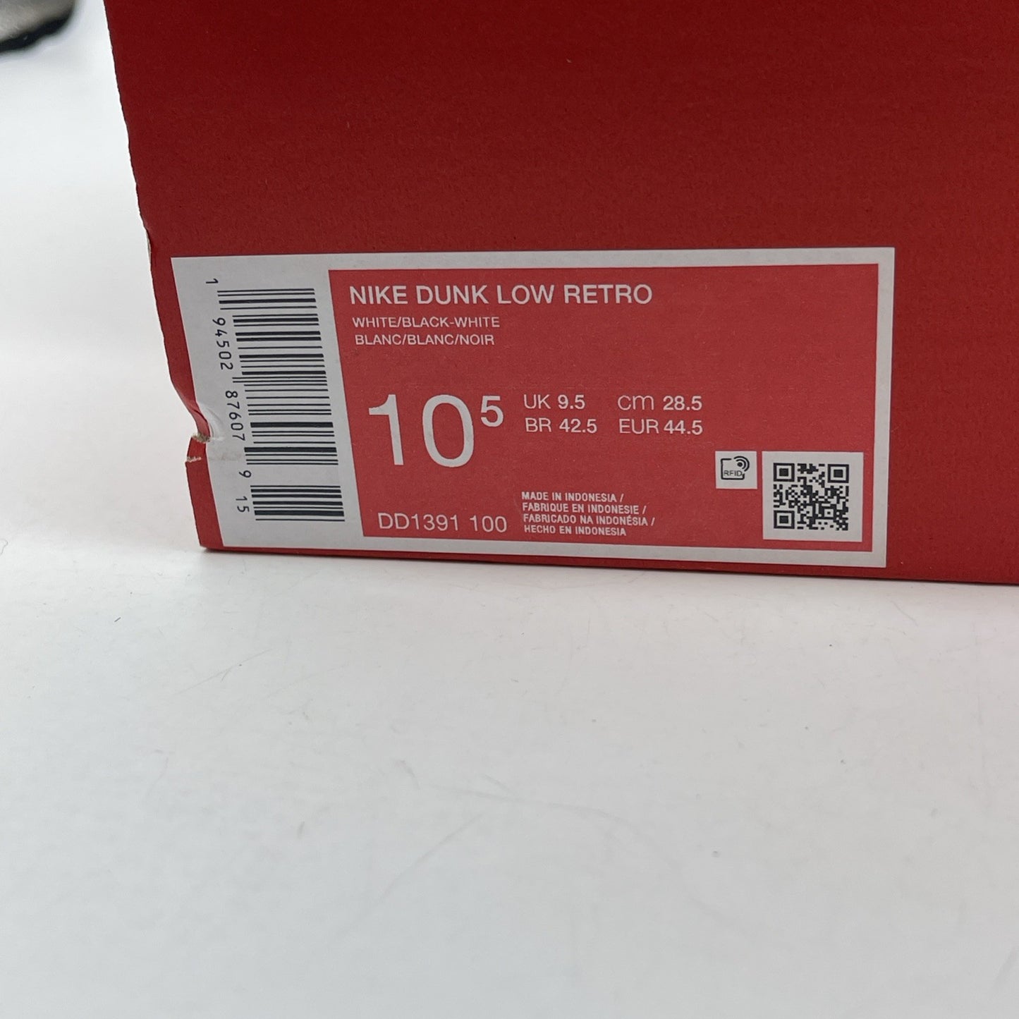 Size 10.5 - Nike Dunk Low Black White Leather (DD1391-100)