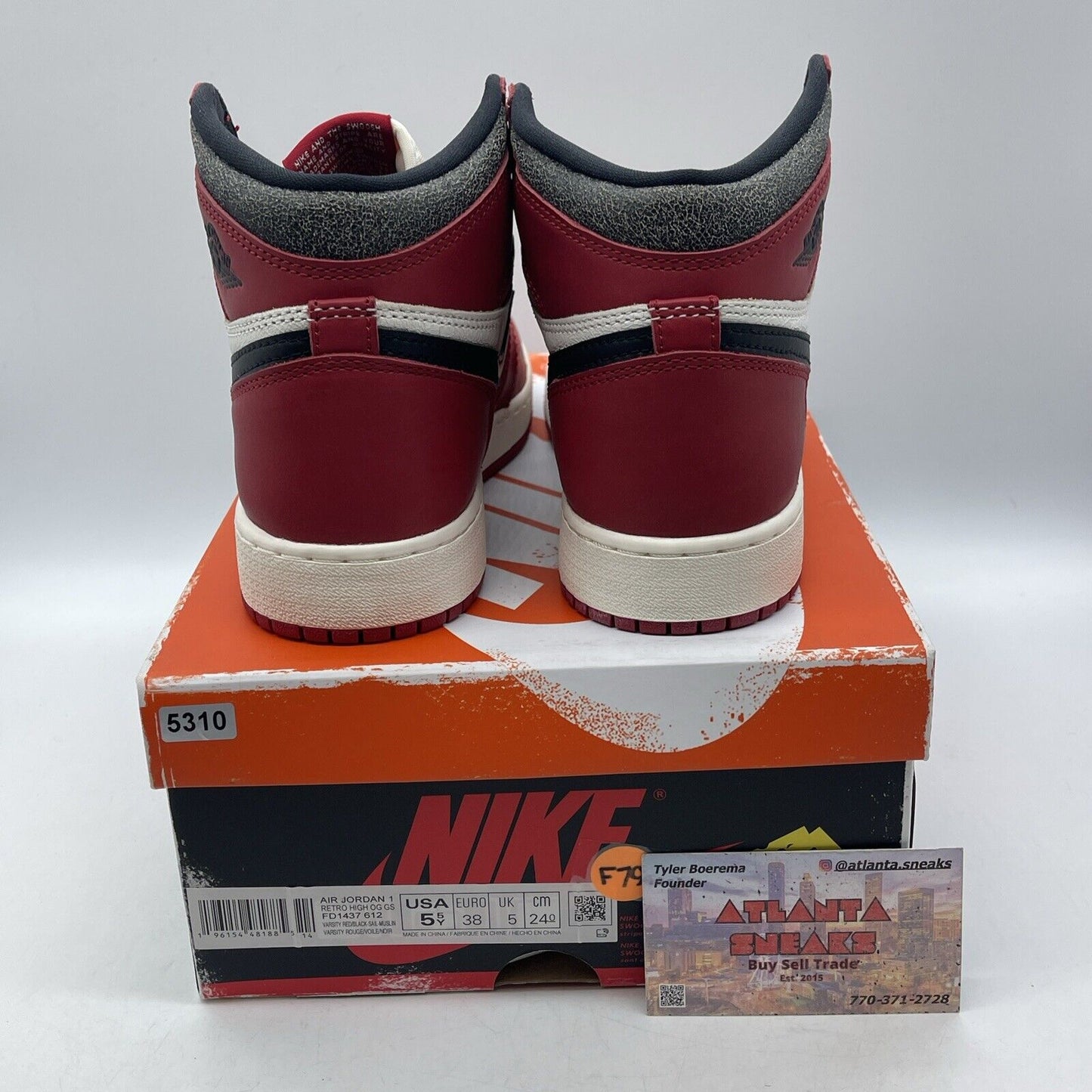 Size 5.5Y- Jordan 1 Retro OG High Chicago Lost & Found White Red (FD1437-612)