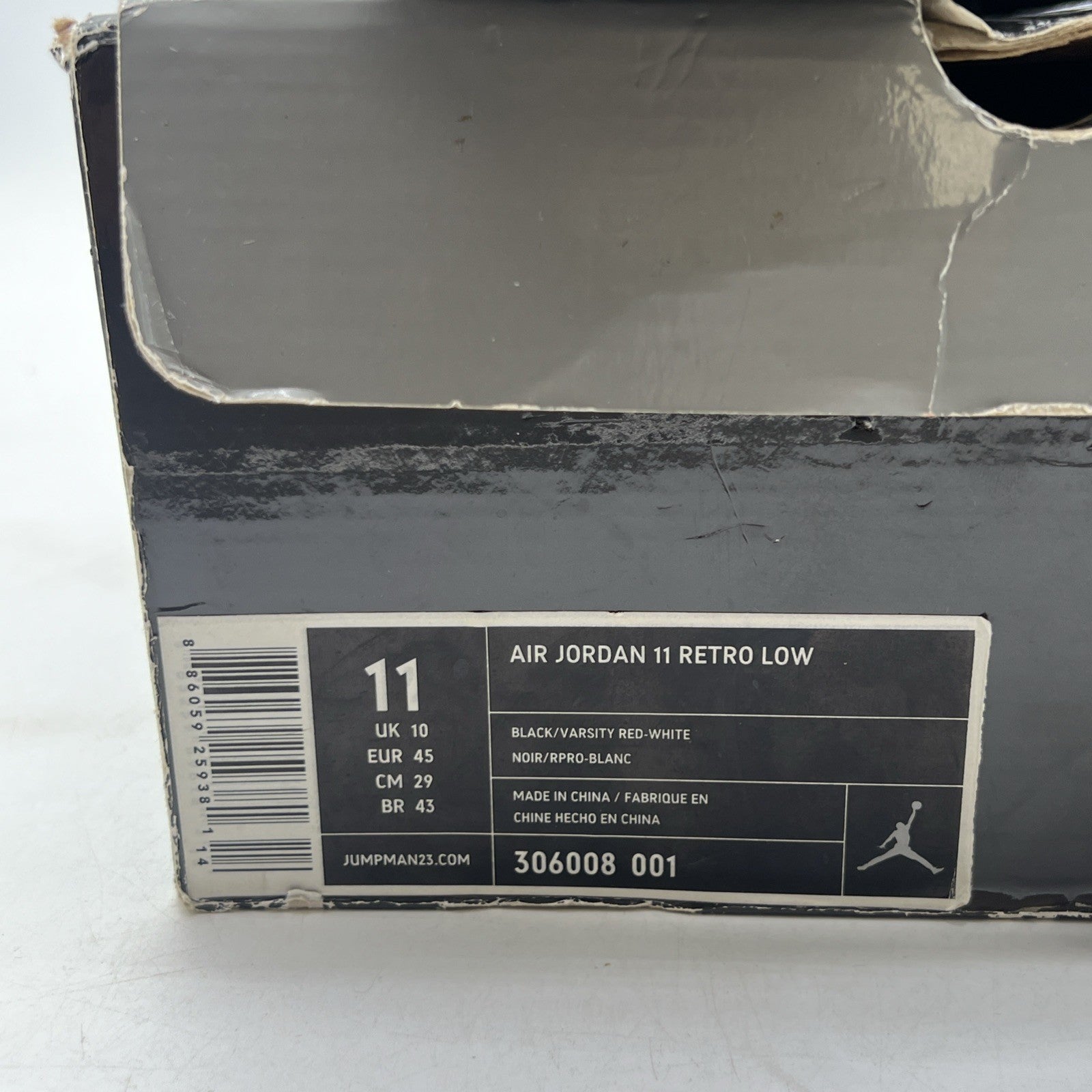 Size 11 - Air Jordan 11 Retro IE 2011 Low Black Charcoal Red (306008-001)