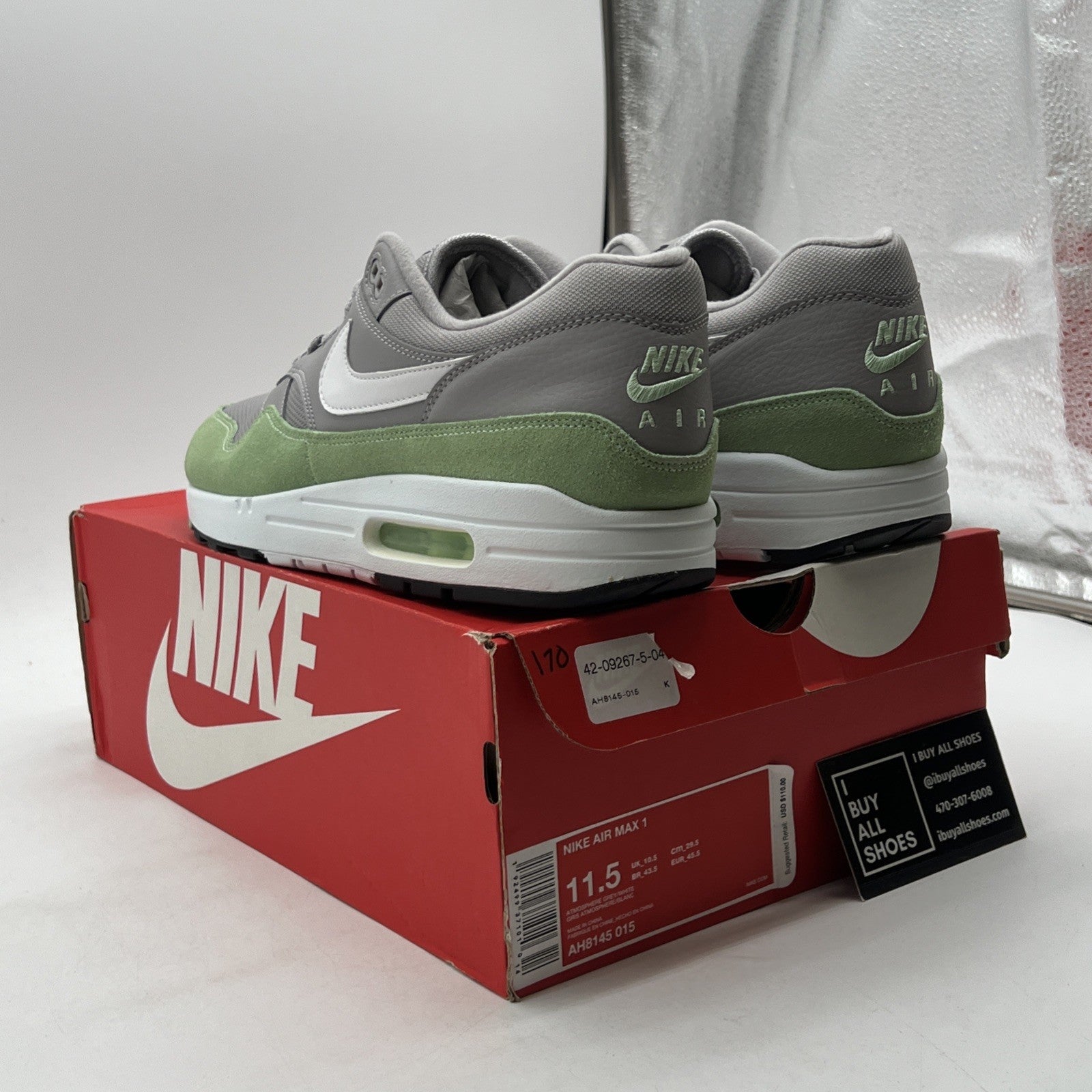 Size 11.5 - Nike Air Max 1 Grey Mint (AH8145-015)
