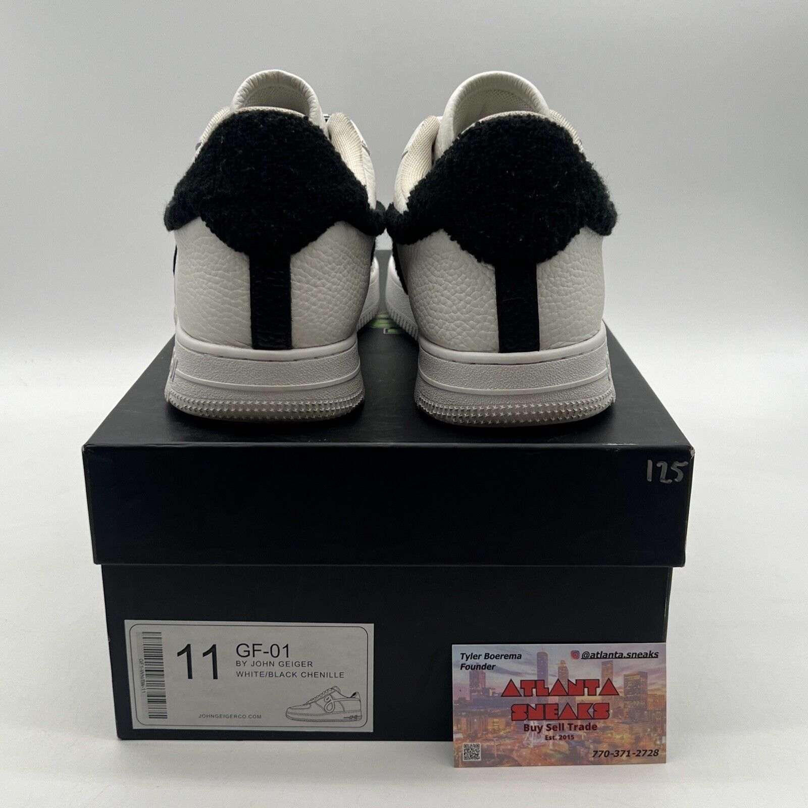 Size 11 - John Geiger GF-01 White Pebbled Leather Black Chenille GF 01