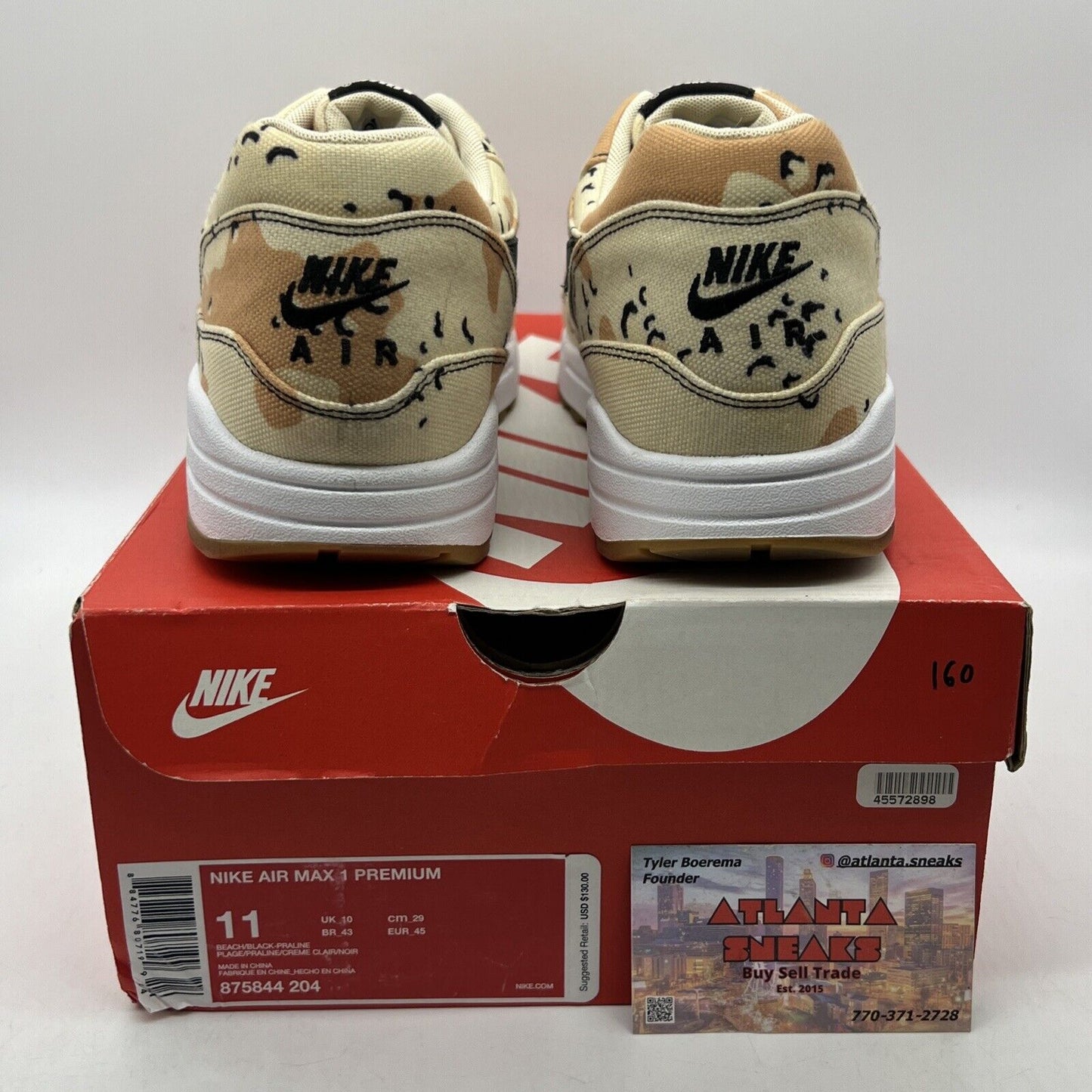 Size 11 - Nike Air Max 1 Premium Beach Camo Brown Tan Black (875844-204)