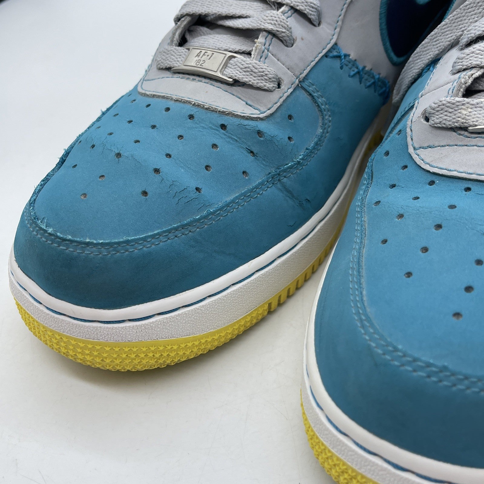 Size 12 - Nike Air Force 1 Low Grey Teal Blue Yellow Suede Leather (488298-039)