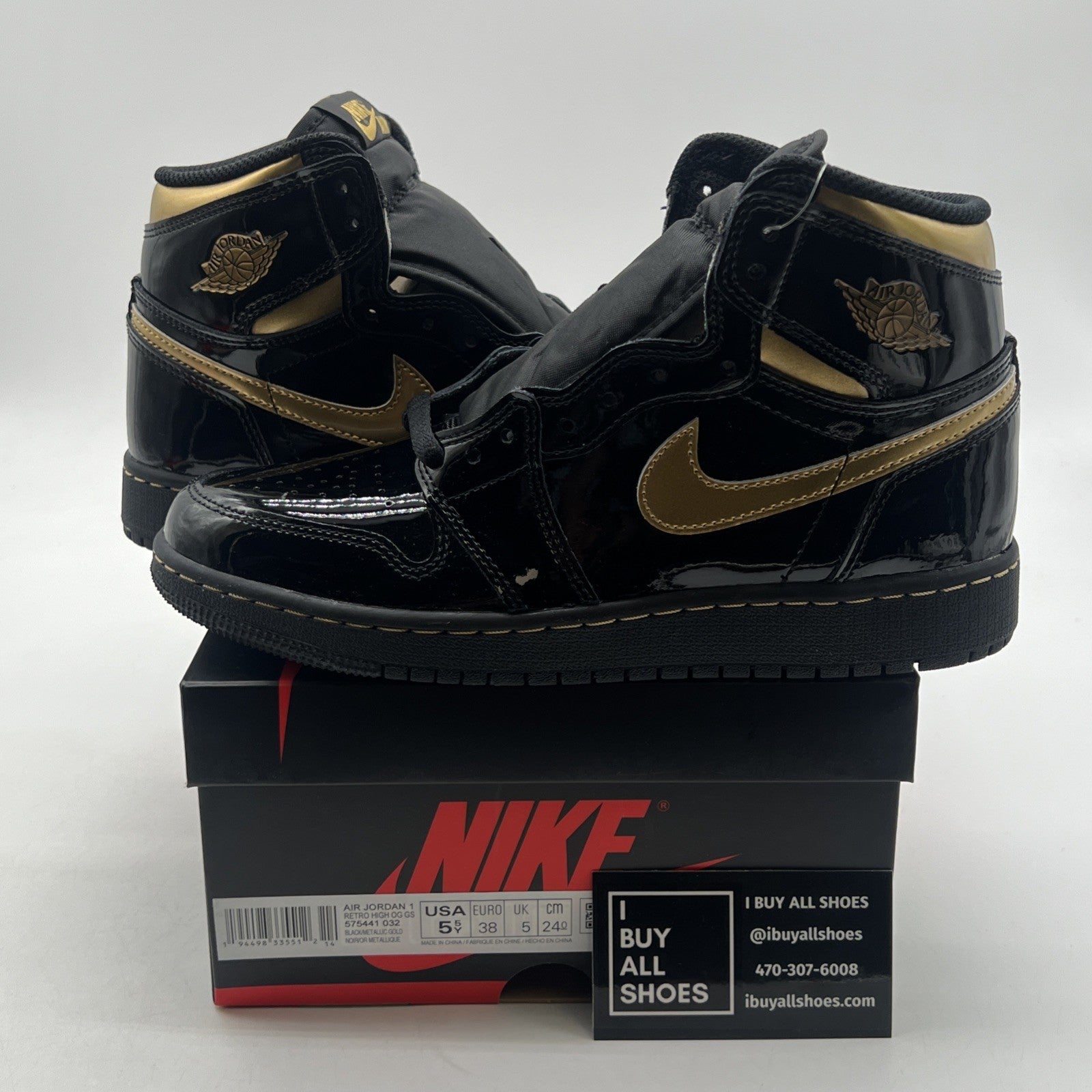 Size 5.5Y - Air Jordan 1 Black 2020 (575441-032)
