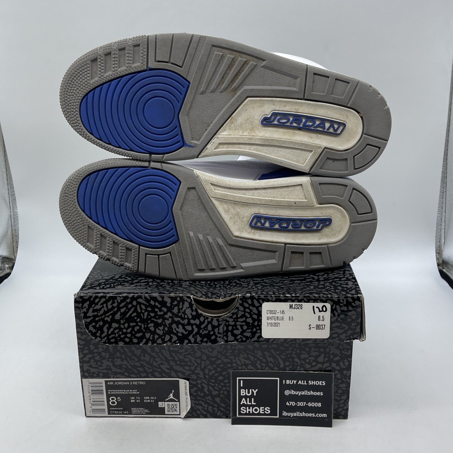 Size 8.5 - Jordan 3 Retro Mid Racer Blue White Black Suede Leather (CT8532-145)