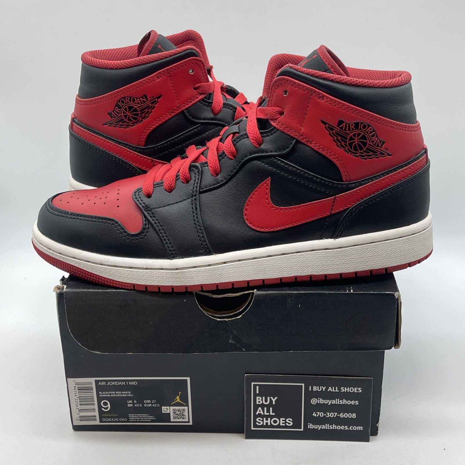 Size 9 - Jordan 1 Mid Alternate Bred Red Black Leather (DQ8426-060)