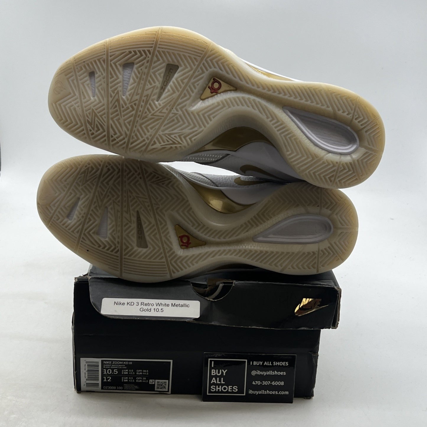 Size 10.5 - Nike Zoom KD 3 White Metallic Gold (DZ3009-100)