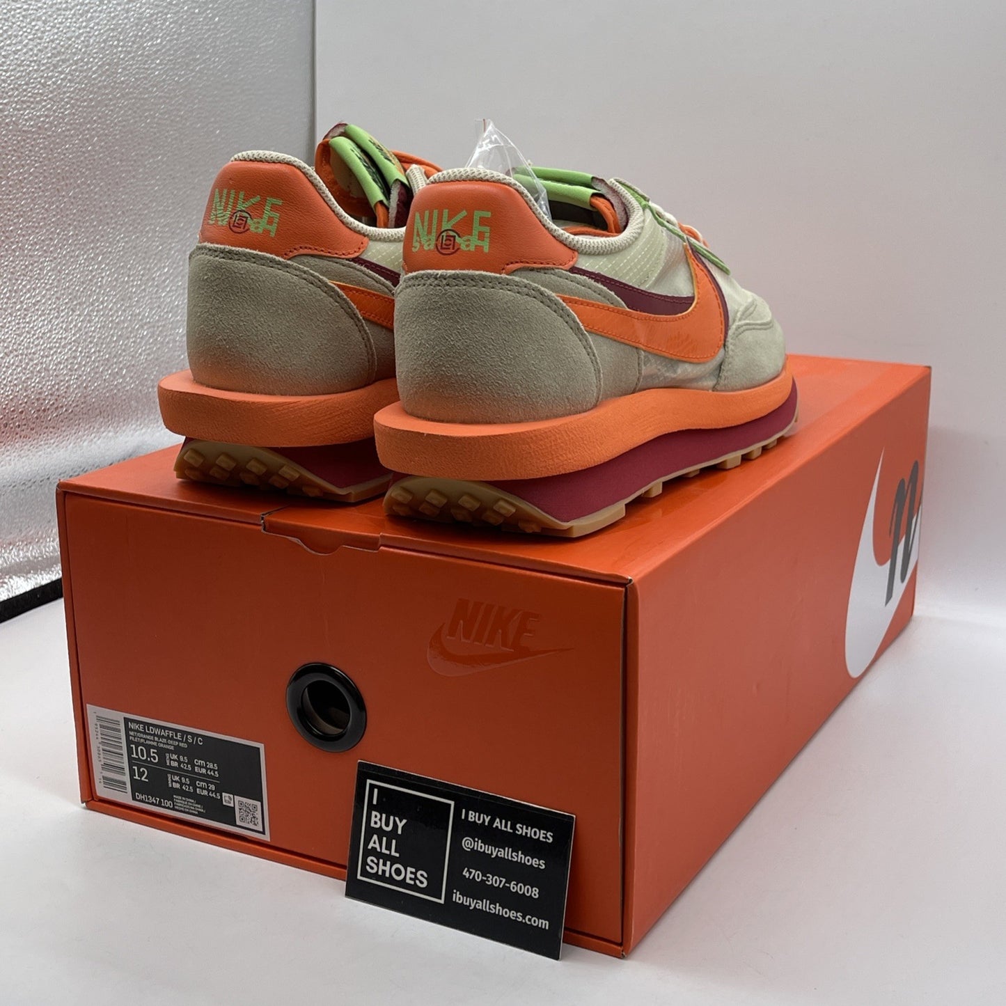 Size 10.5 - Nike sacai x Clot x LDWaffle Net Orange Blaze Suede (DH1347-100)
