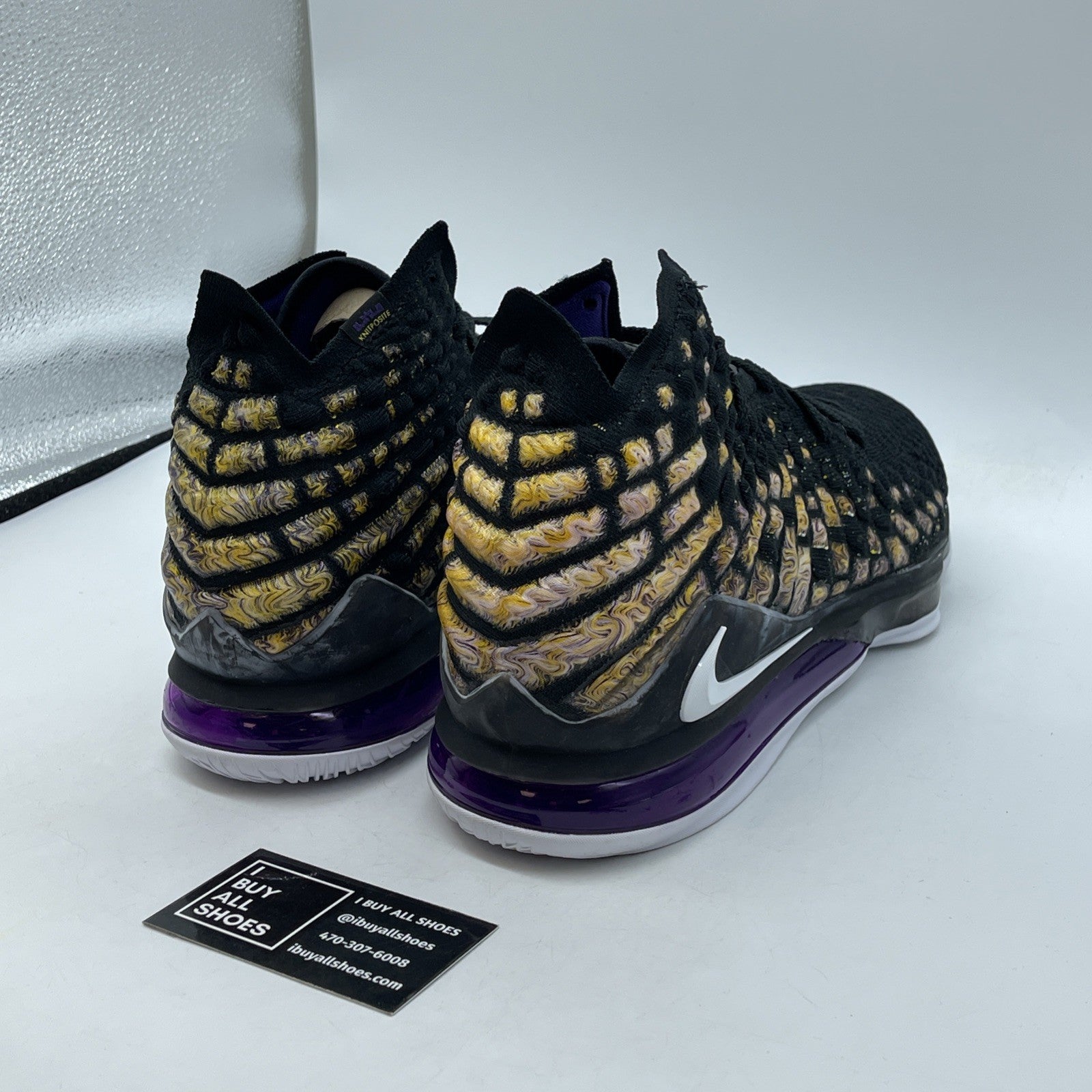 Size 11.5 - Nike LeBron 17 Lakers Black Purple Yellow Suede (BQ3177-004)
