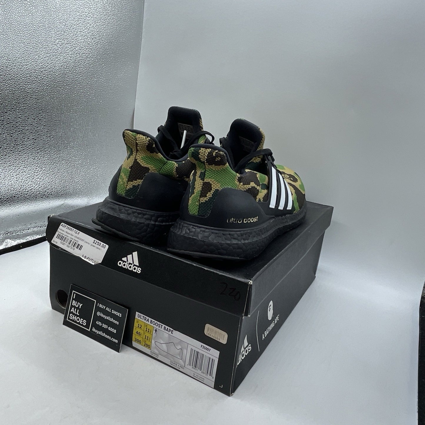 Size 12 - A Bathing Ape x adidas UltraBoost 4.0 Green Camo (F35097)