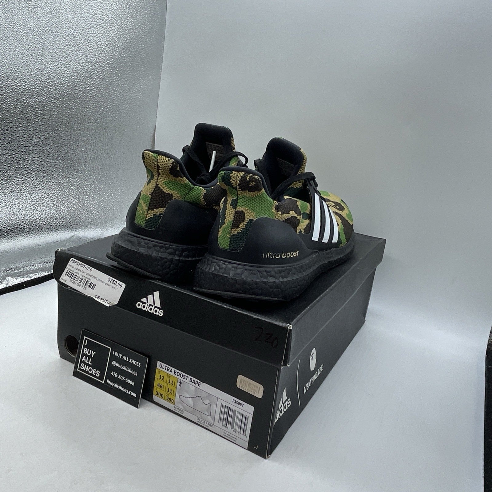 Size 12 - A Bathing Ape x adidas UltraBoost 4.0 Green Camo (F35097)