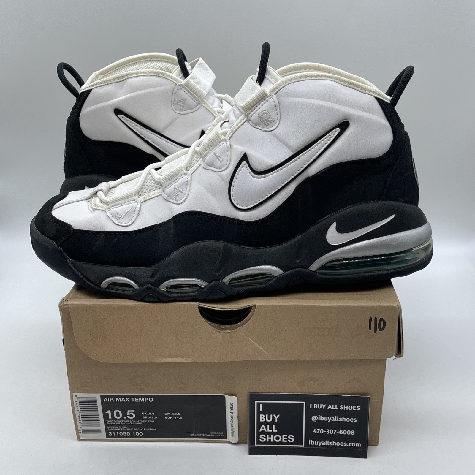 Size 10.5 - Nike Air Max Tempo 2011 White Black Teal Suede Leather (311090-100)