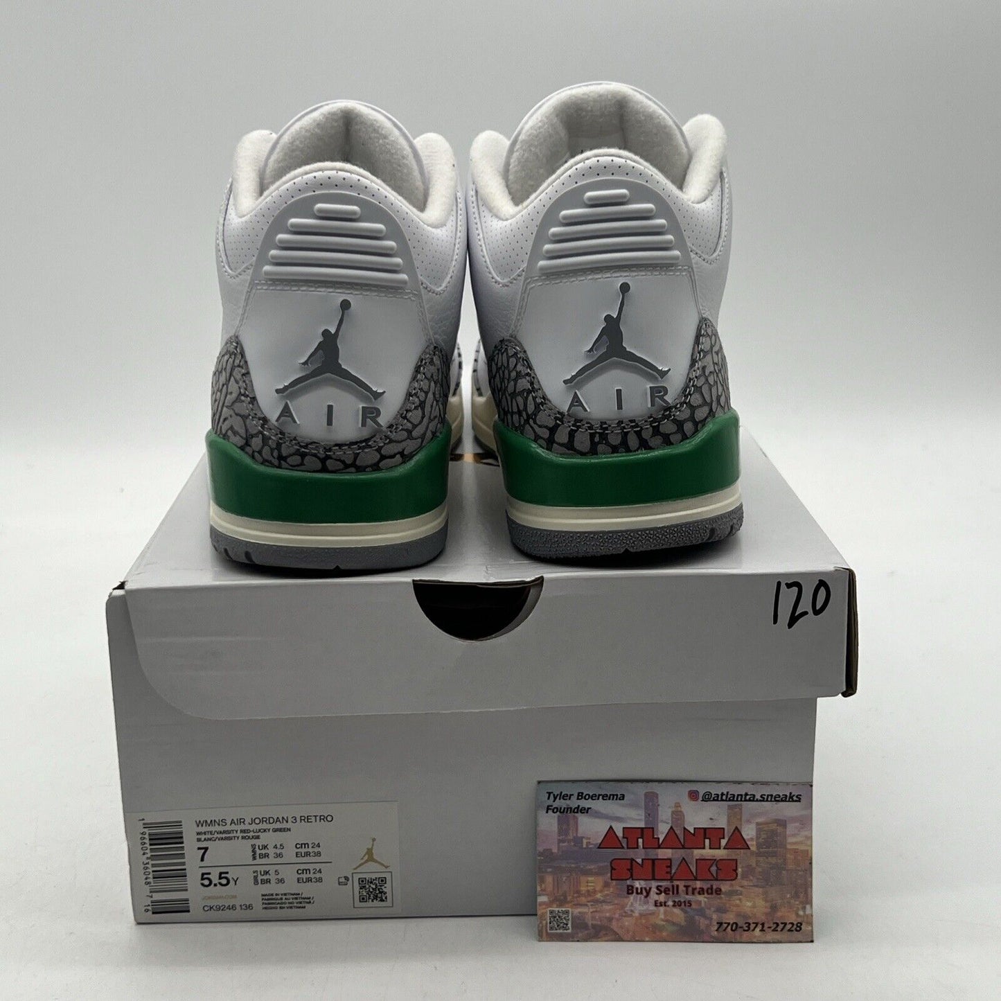 Size 7 - Air Jordan 3 Retro Lucky Green W White Grey Leather (CK9246-136)