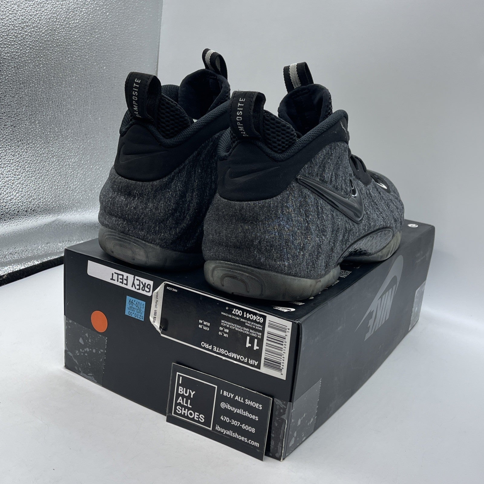 Size 11 - Nike Air Foamposite Pro Wool Fleece Grey Black Suede (624041-007)