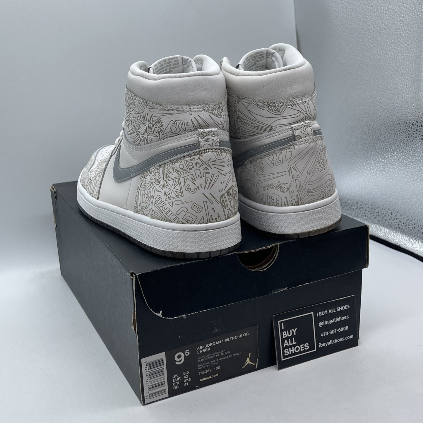Size 9.5 - Air Jordan 1 Retro OG High Laser White Grey Suede (705289-100)