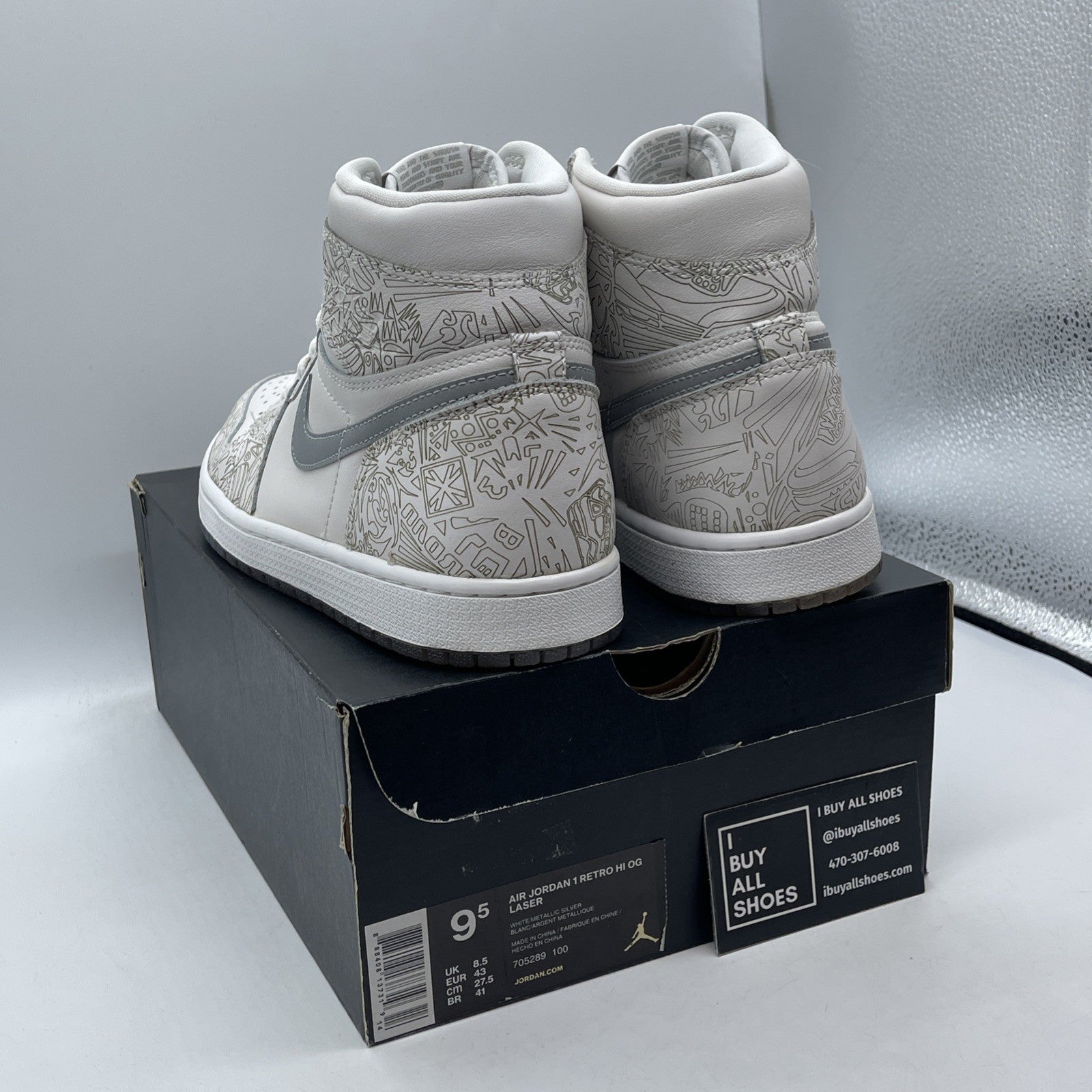 Size 9.5 - Air Jordan 1 Retro OG High Laser White Grey Suede (705289-100)