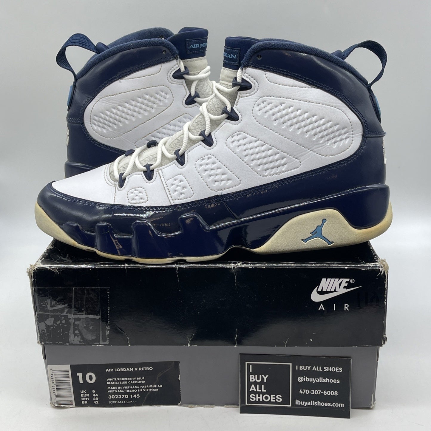 Size 10 - Air Jordan 9 Retro UNC Blue White Leather (302370-145)