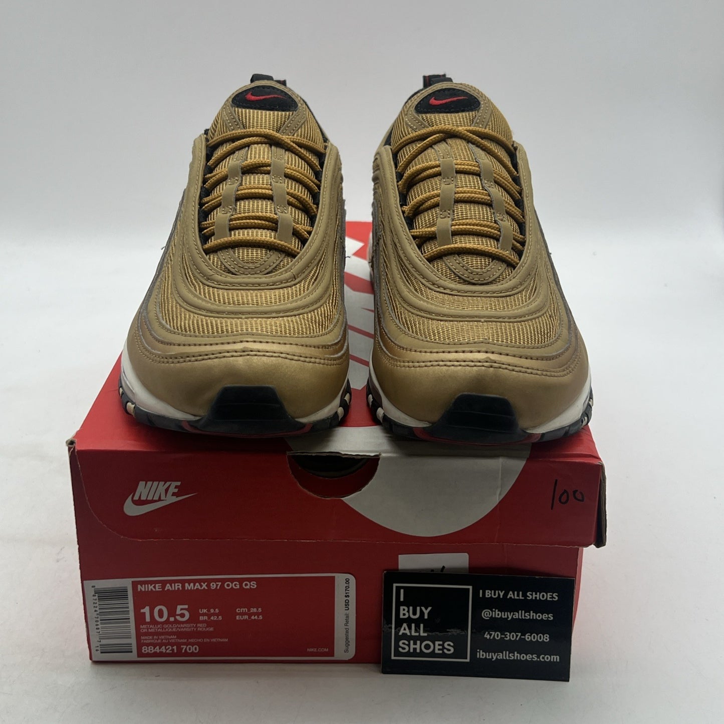 Size 10.5 - Nike Air Max 97 OG QS Metallic Gold (884421-700)