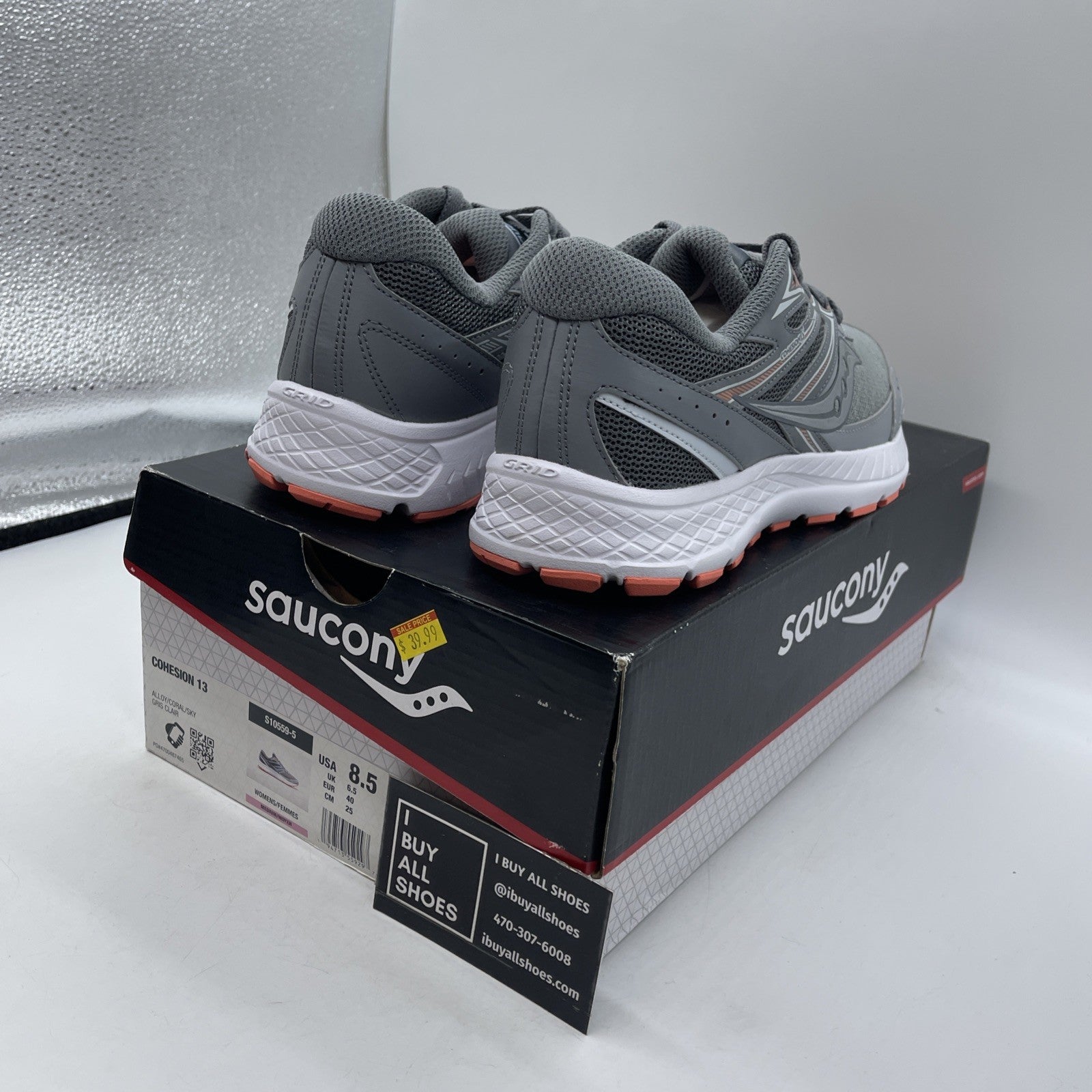 Size 8.5W - Saucony Cohesion 13 Coral Sky Grey Suede Leather (S10559-5)