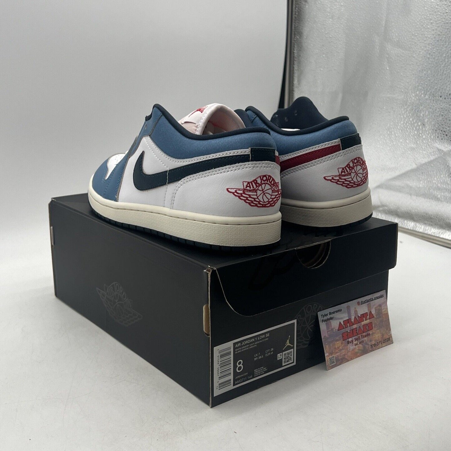 Size 8 - Nike Air Jordan 1 Low SE Shoes White Armory Navy (HM3711-144)