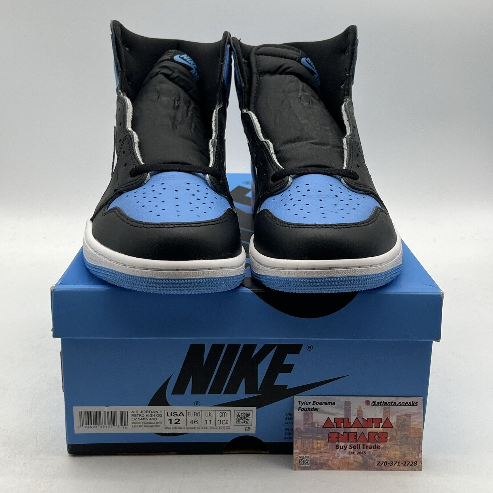 Size 12 - Jordan 1 Retro OG High UNC Toe Black White Leather (DZ5485-400)