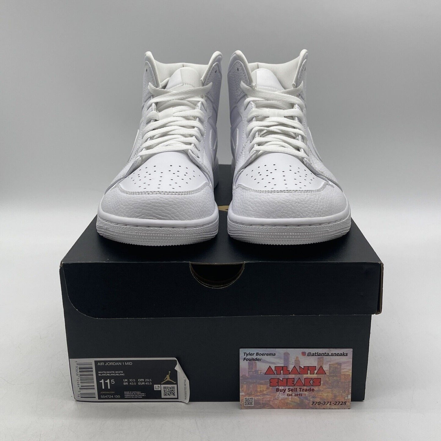 Size 11.5 - Jordan 1 Mid Triple White Leather (554724-130)
