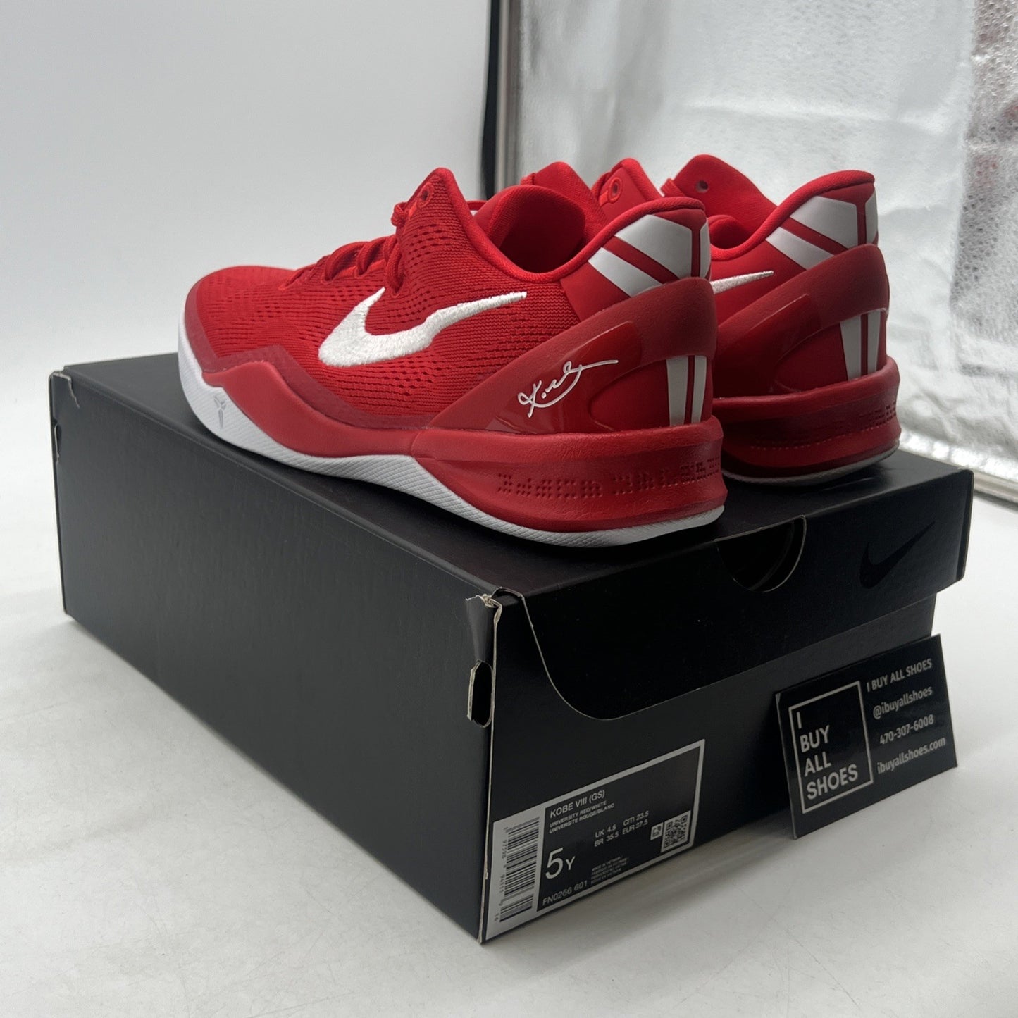 Size 5Y - Nike Kobe 8 University Red Basketball Sneakers (FN0266-601)