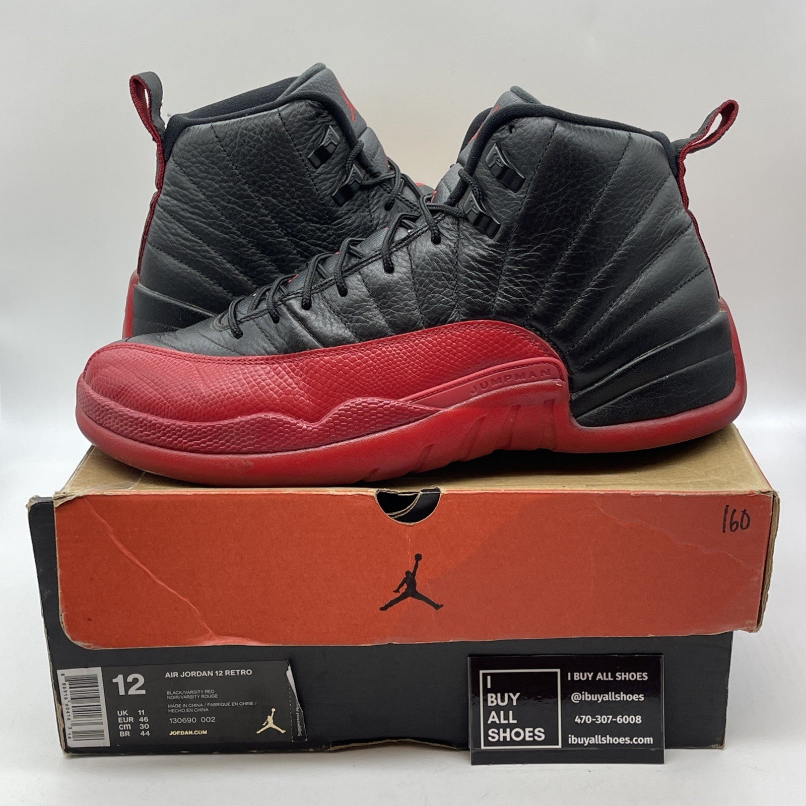 Size 12 - Air Jordan 12 Retro 2025 Flu Game Black Red Leather (130690-002)