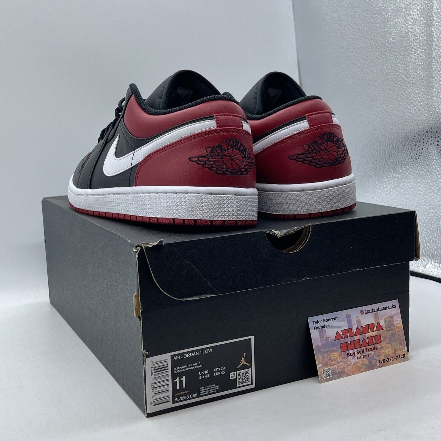 Size 11 - Air Jordan 1 Low Alternate Bred Toe Black White Red (553558-066)