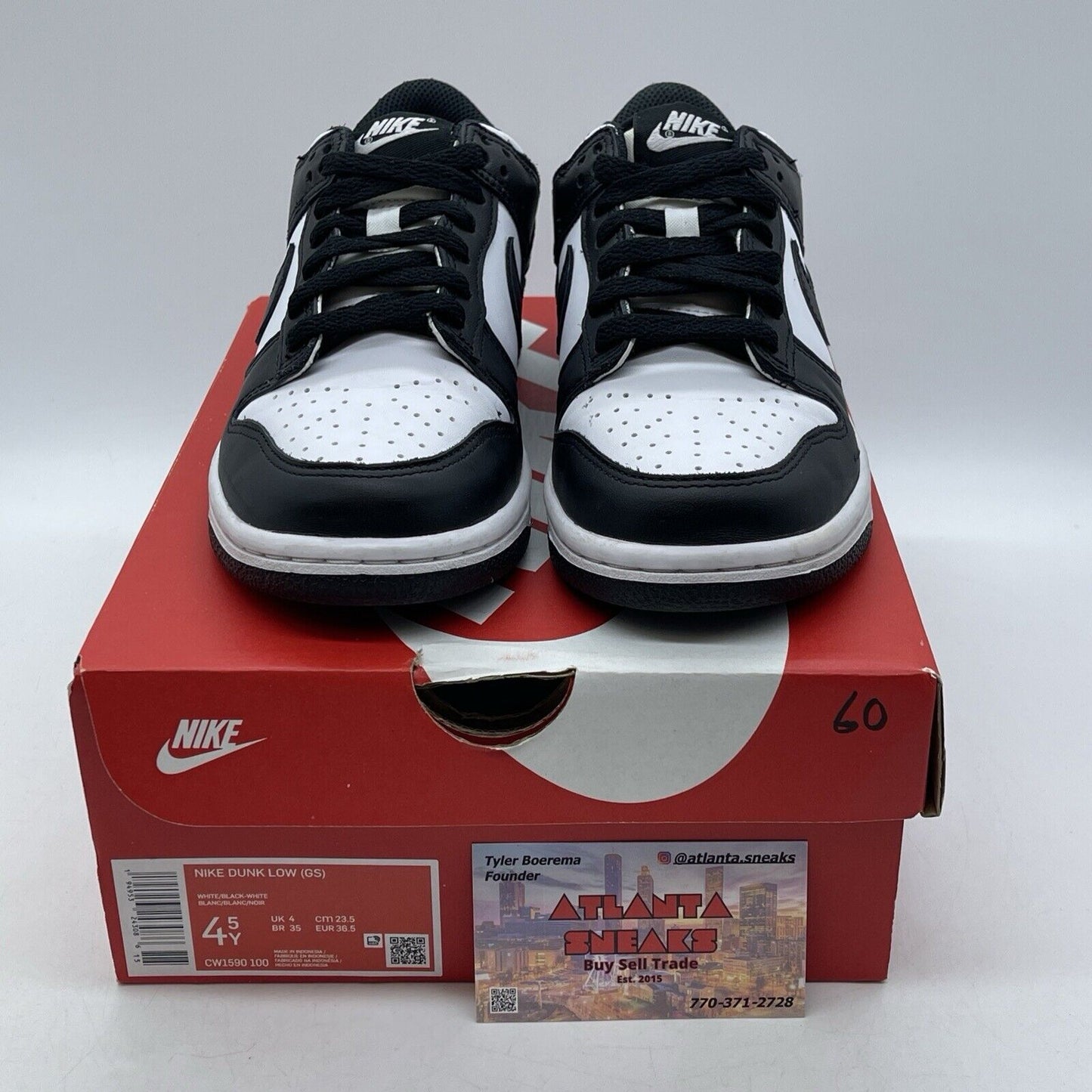 Size 4.5Y - Dunk Low GS Black white Leather  (CW1590-100)