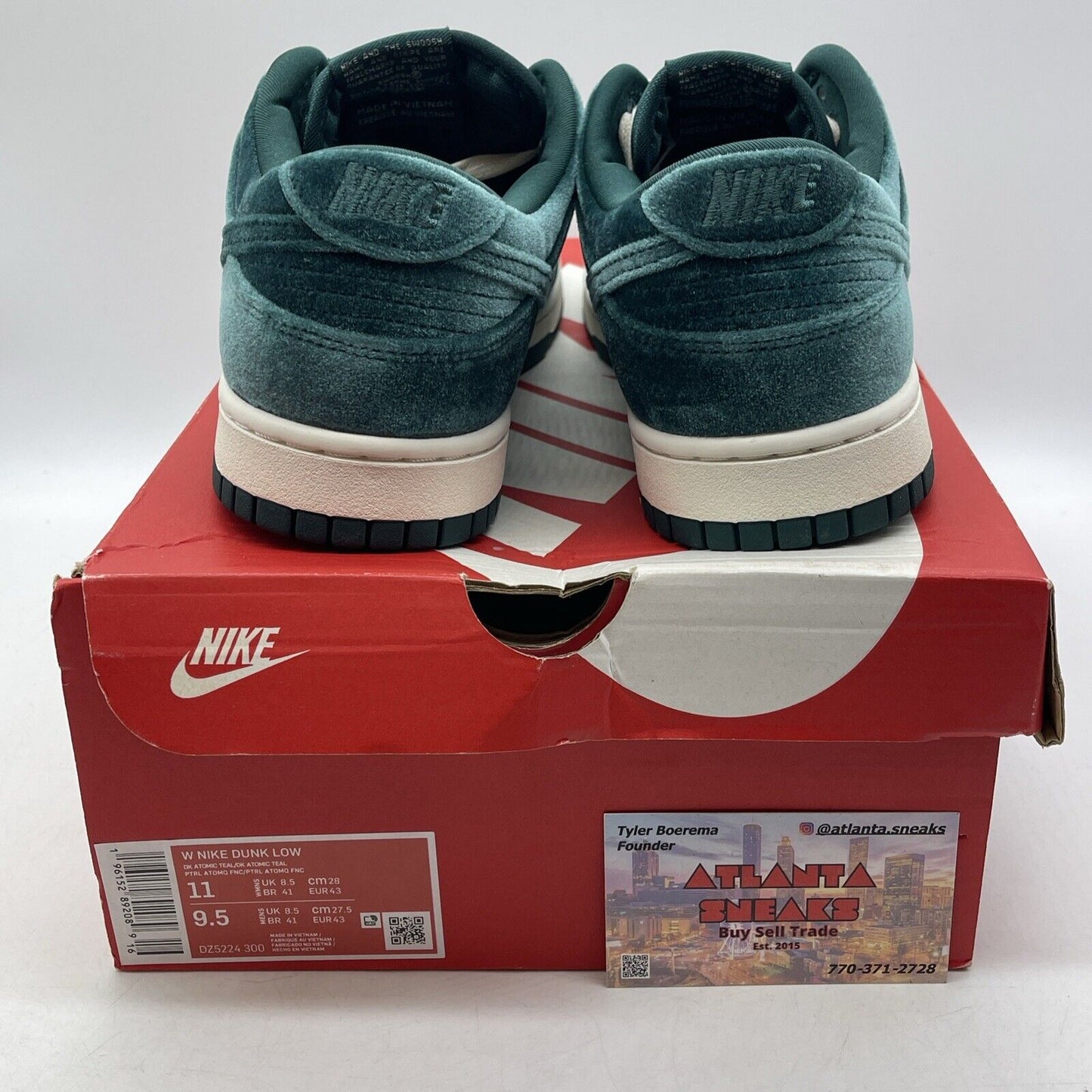 Size 11W - Nike Dunk Low Green Velvet Blue White Suede (DZ5224-300)