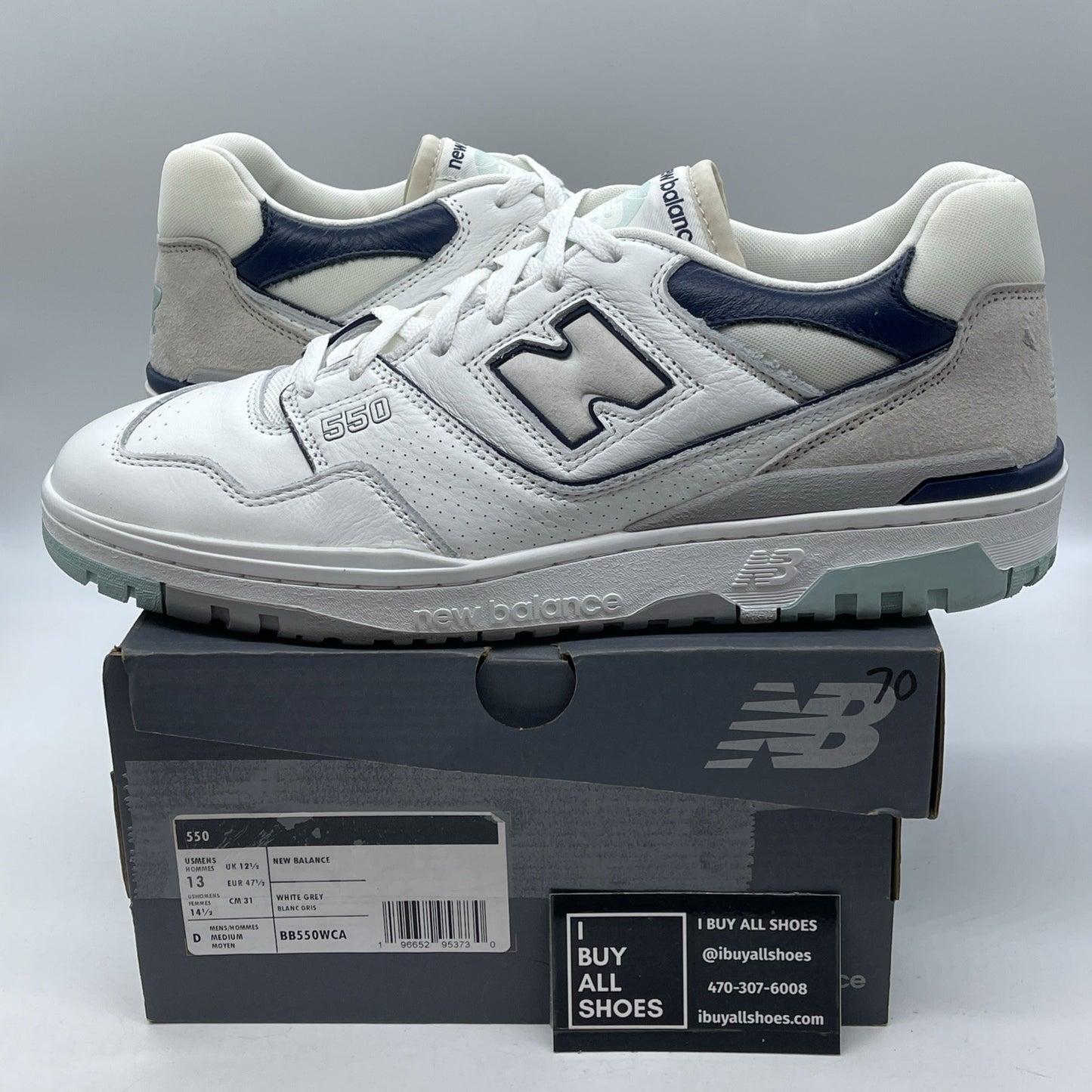 Size 13 - New Balance 550 White Winter Fog  Blue Grey Suede Leather (BB550WCA)