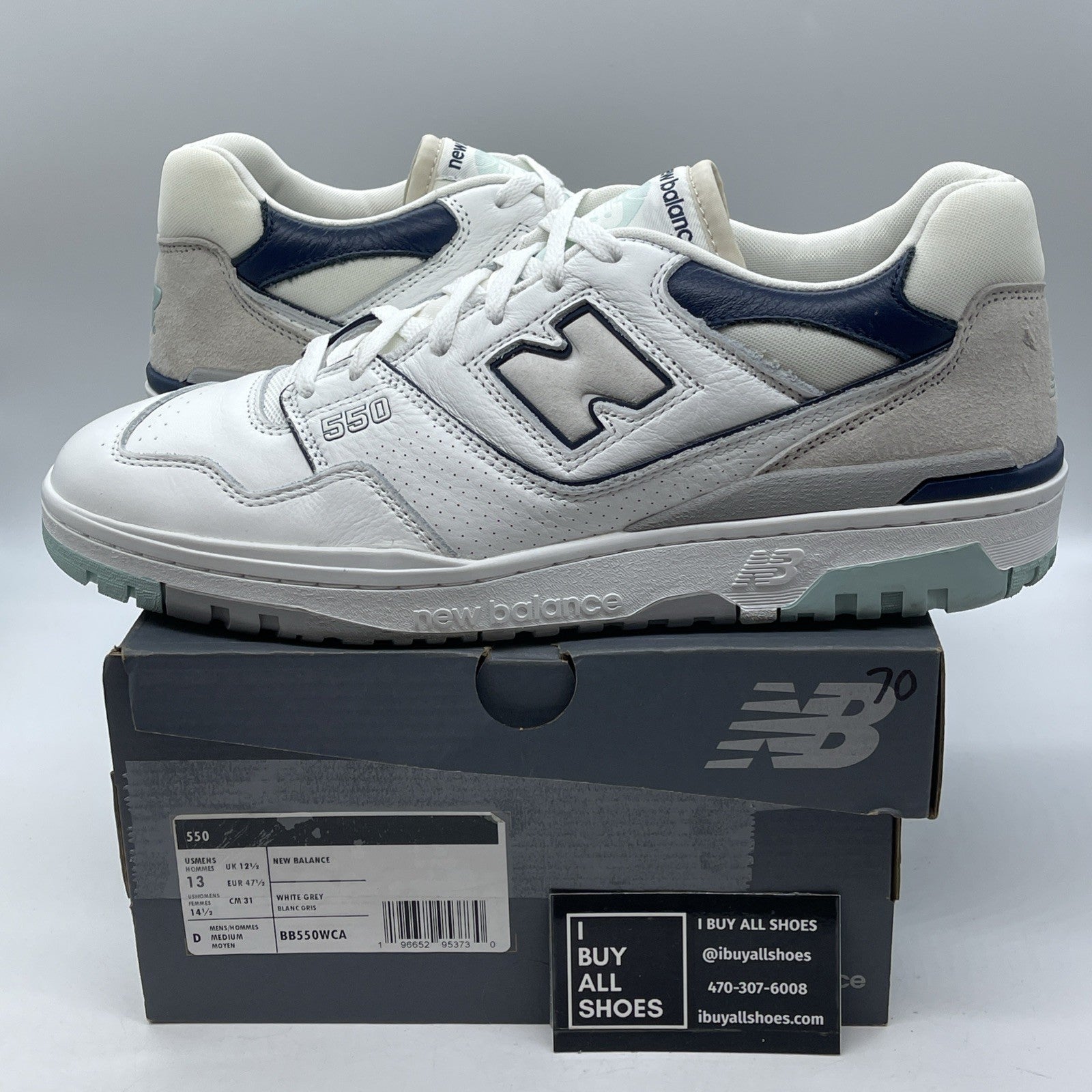 Size 13 - New Balance 550 White Winter Fog  Blue Grey Suede Leather (BB550WCA)