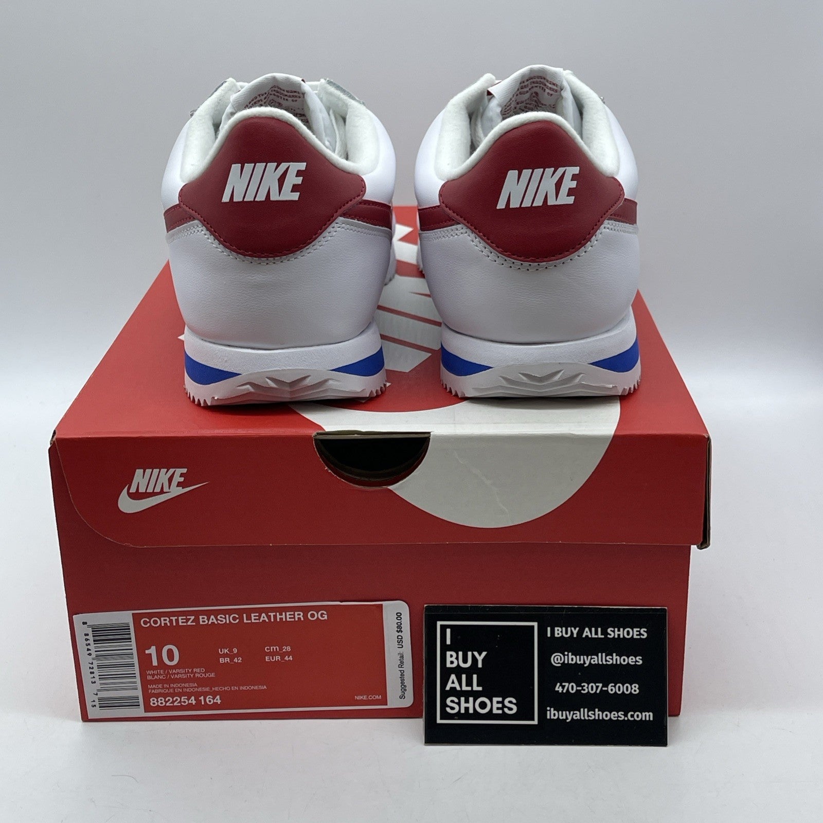 Size 10 - Nike Cortez Basic Leather OG Forrest Gump White Leather (882254-164)