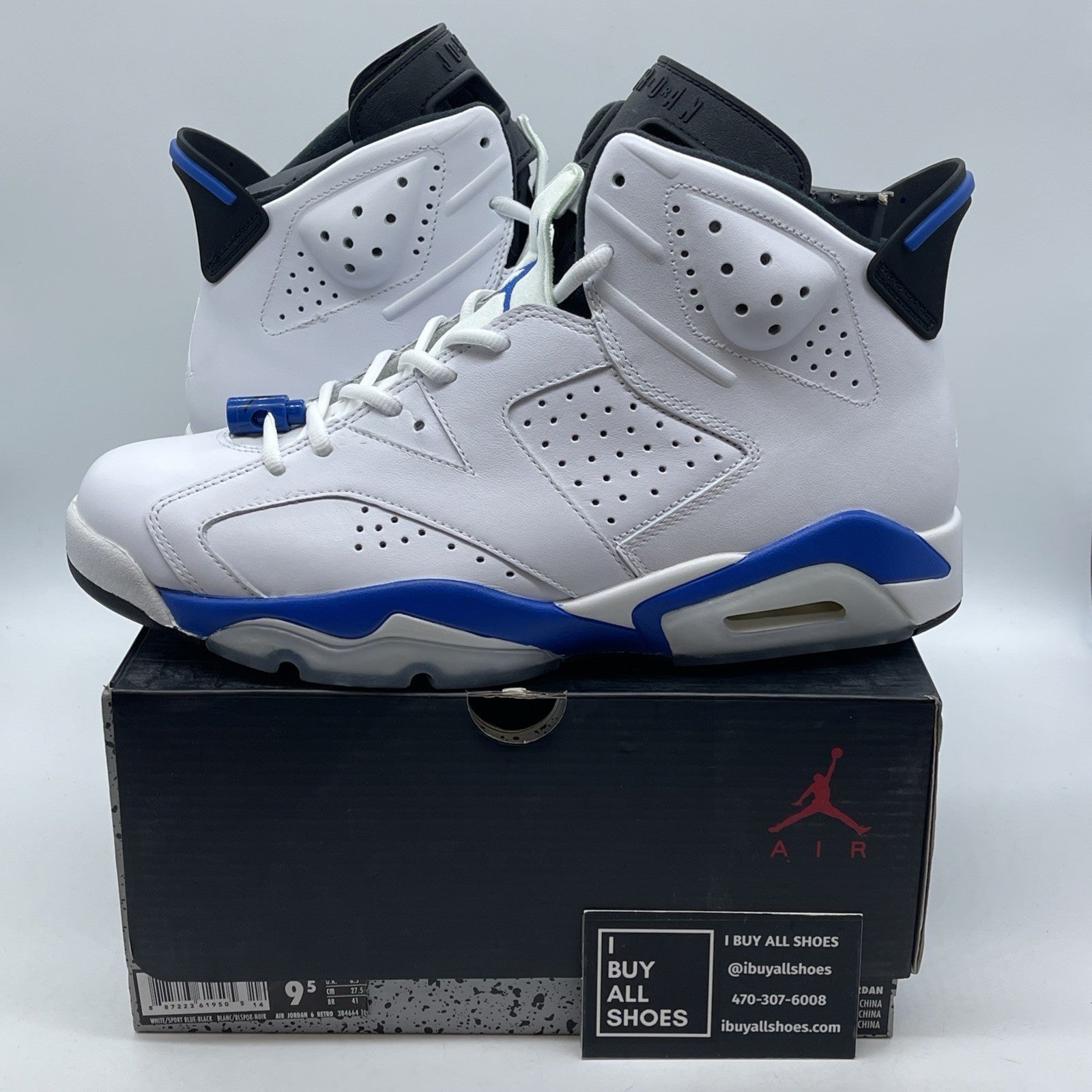 Size 9.5 - Air Jordan 6 Retro 2014 Sport Blue White Leather (384664-107)