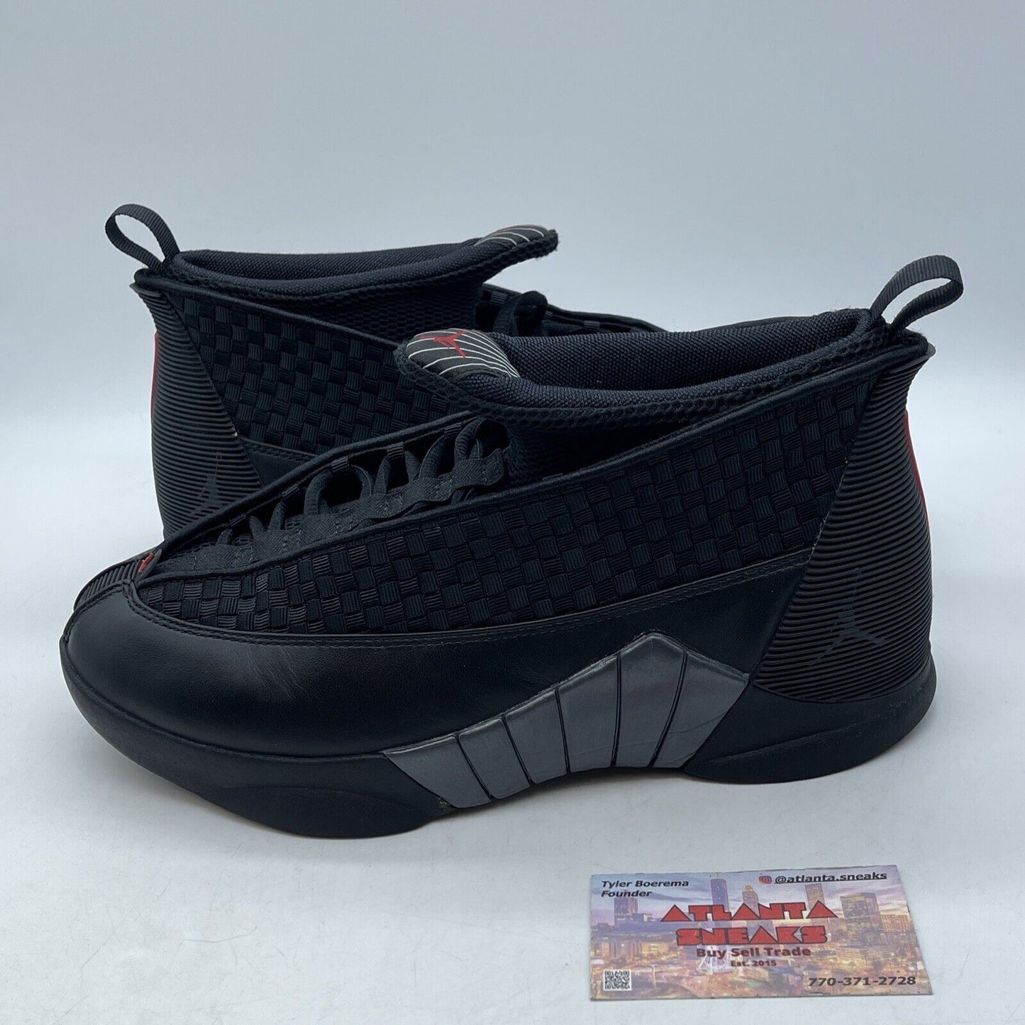 Size 9.5 - Air Jordan 15 Retro 2017 Stealth Black White Red Leather (881429-001)