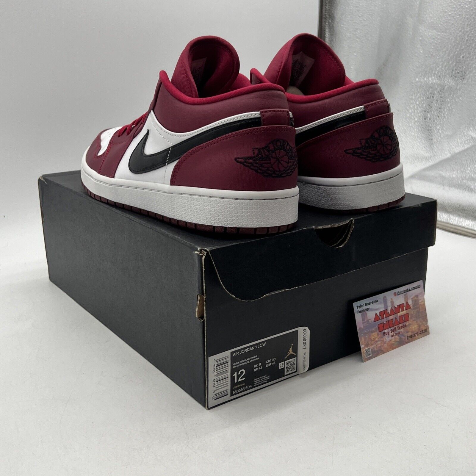 Size 12 - Air Jordan 1 Low Noble Red White Black Leather Maroon (553558-604)